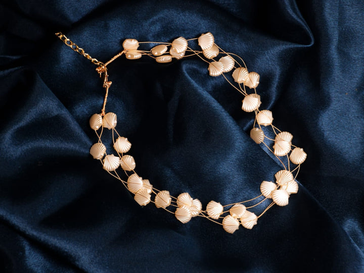 Golden Shell Cluster Necklace | Handcrafted Layered Design with Elegant Shell Beads