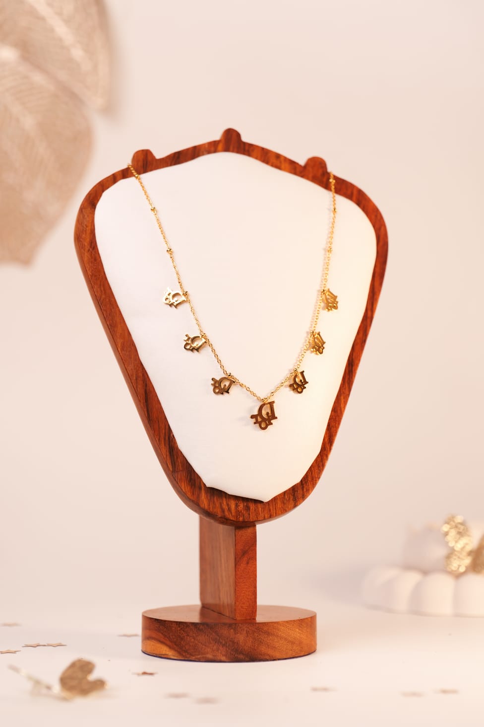 DIOR-Inspired Emblem Neckchain | Gold-Tone Statement Necklace with Iconic Letter Charms