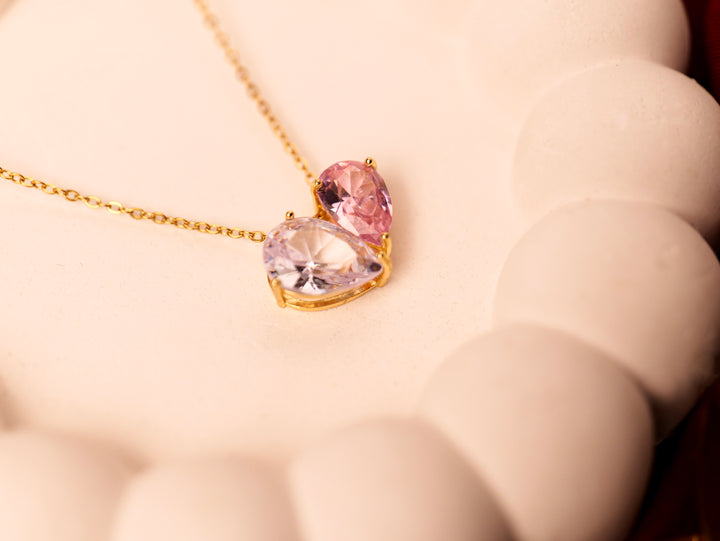 Dual Heart Crystal Pendant Necklace