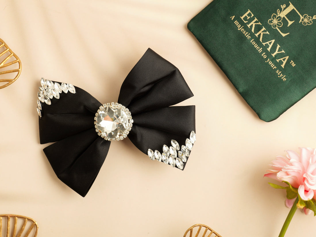 Crystal Grace Luxe Charm Bow | Elegant Sheer Hair Bow with Sparkling Crystal Accent | Premium Hair Accessory for Girls & Women