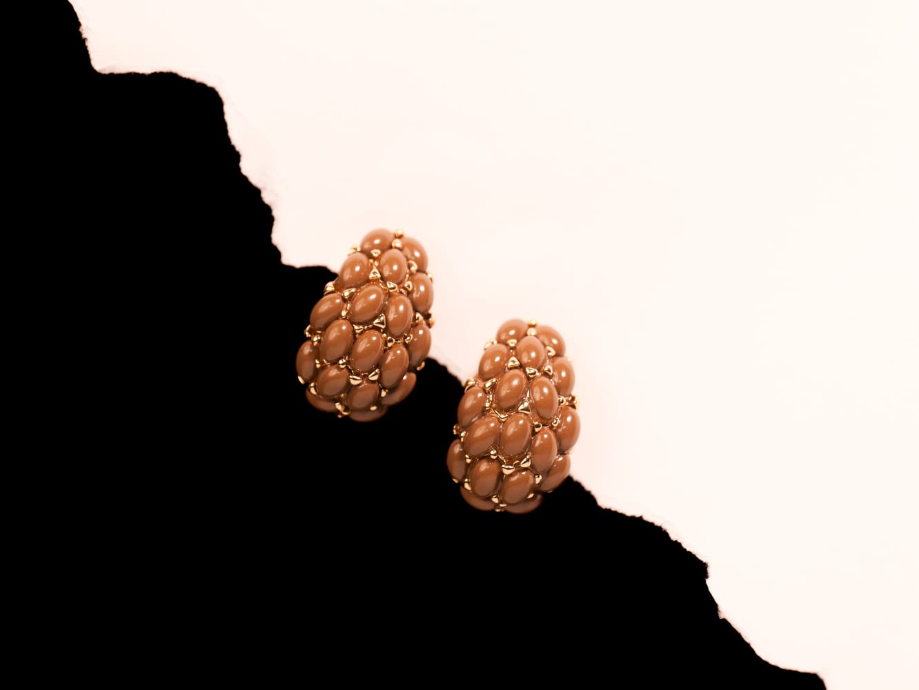Earthy Brown Cluster Stud Earrings | Caramel Oval Beads in Gold Prongs | Warm Elegant Statement Jewelry