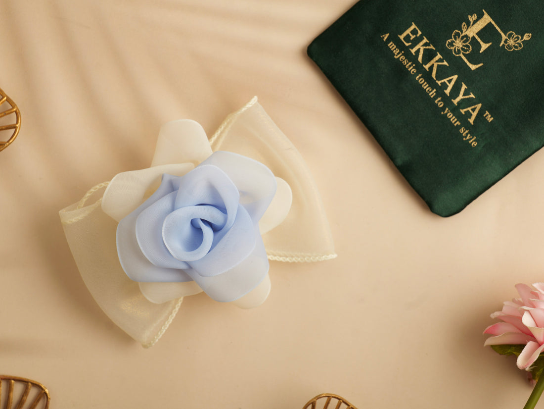 Petal Bloom Organza Bow | Elegant Floral-Inspired Hair Clip for Women & Girls | Lightweight Sheer Hair Accessory