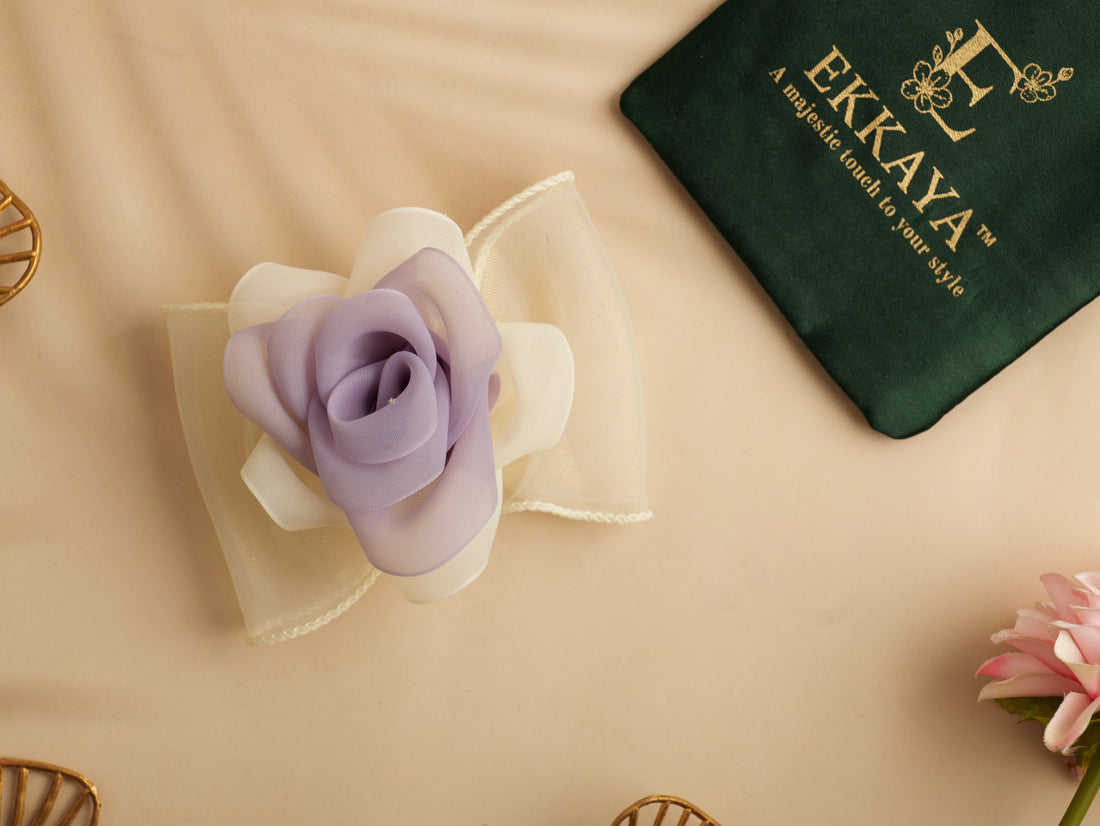 Petal Bloom Organza Bow | Elegant Floral-Inspired Hair Clip for Women & Girls | Lightweight Sheer Hair Accessory