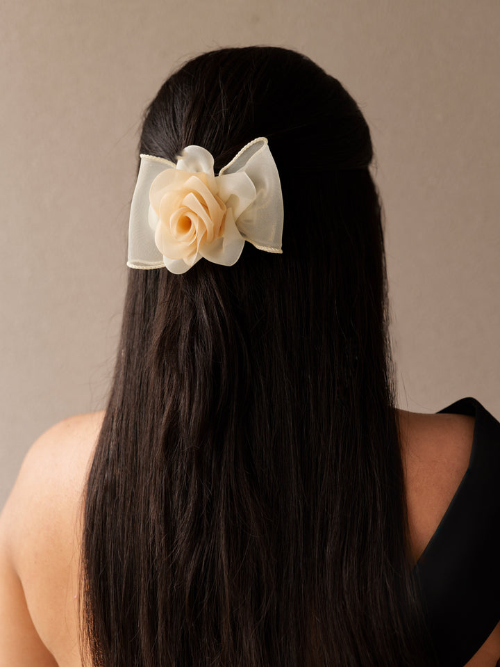 Petal Bloom Organza Bow | Elegant Floral-Inspired Hair Clip for Women & Girls | Lightweight Sheer Hair Accessory