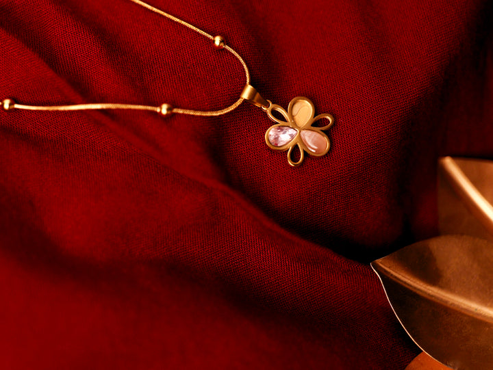 Golden Petal Gemstone Pendant Necklace 🌸✨