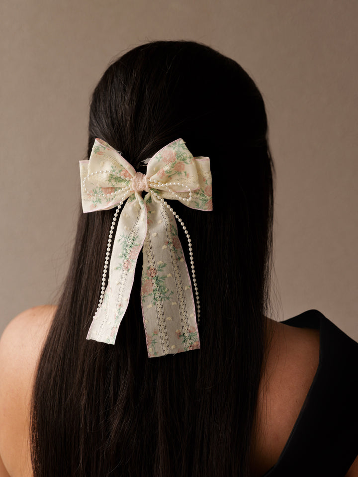 Vintage Garden Lace Bow | Elegant Victorian-Inspired Hair Accessory for Women & Girls | Retro Floral Hair Clip