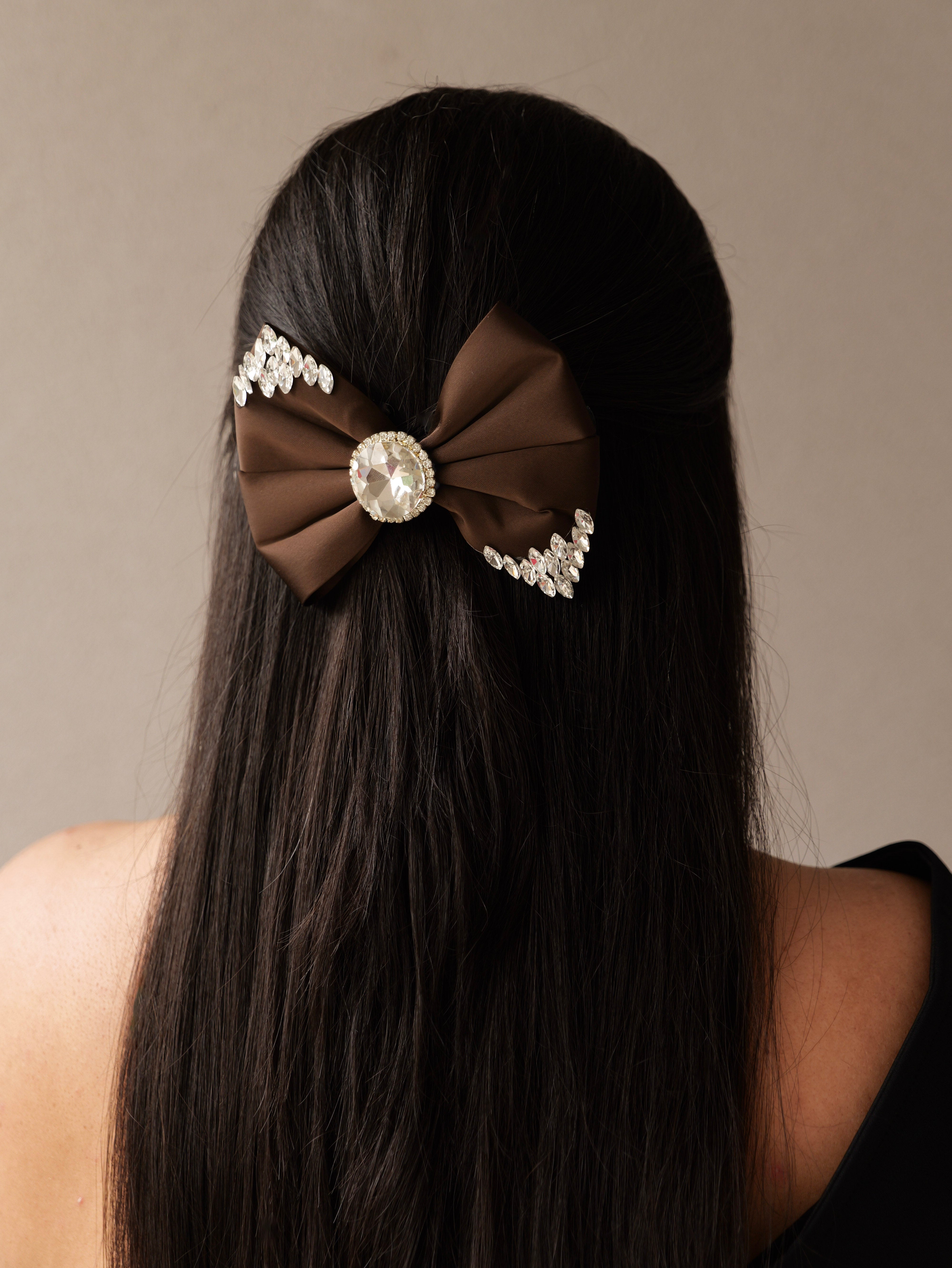 Crystal Grace Luxe Charm Bow | Elegant Sheer Hair Bow with Sparkling Crystal Accent | Premium Hair Accessory for Girls & Women