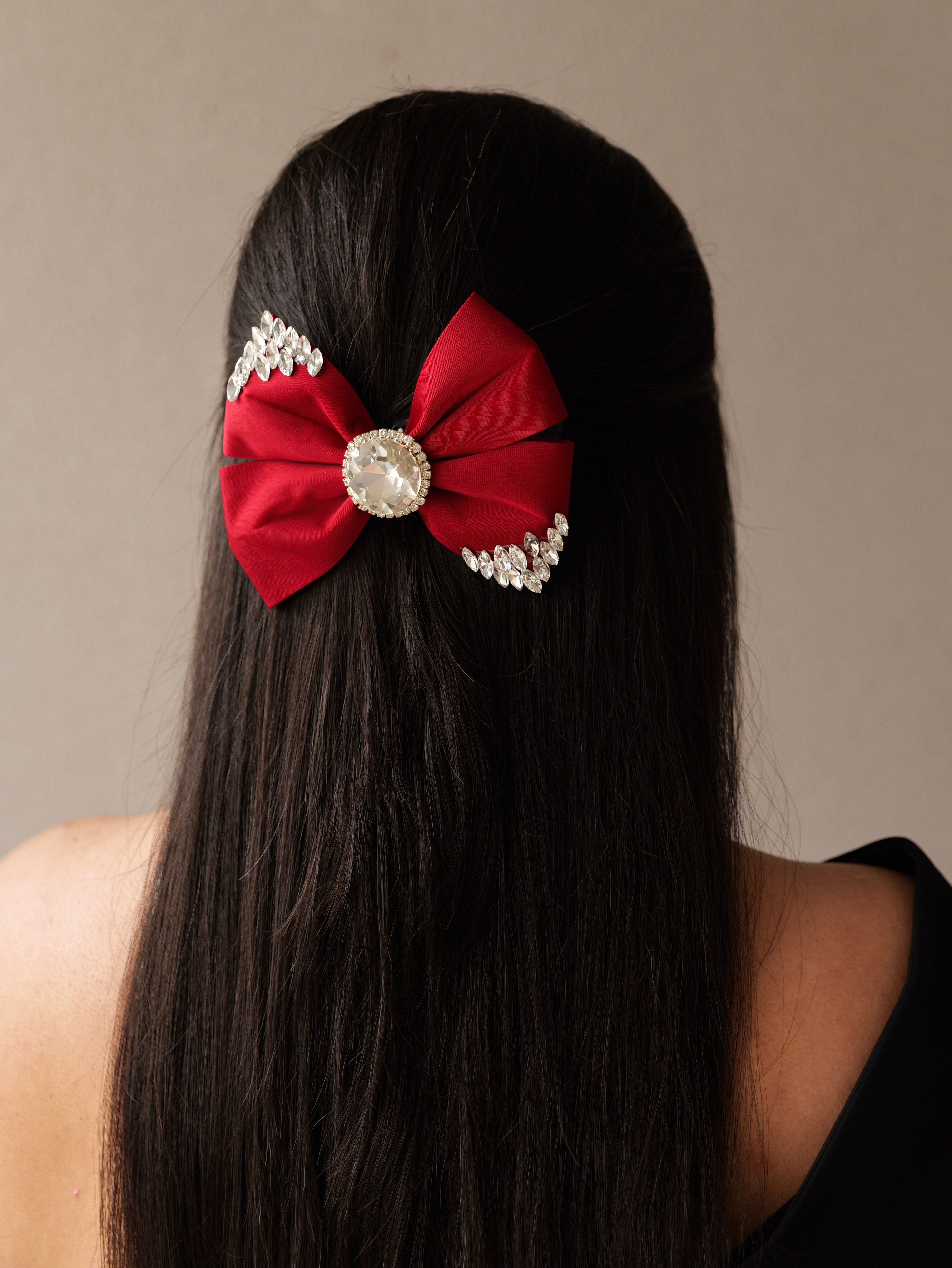 Crystal Grace Luxe Charm Bow | Elegant Sheer Hair Bow with Sparkling Crystal Accent | Premium Hair Accessory for Girls & Women