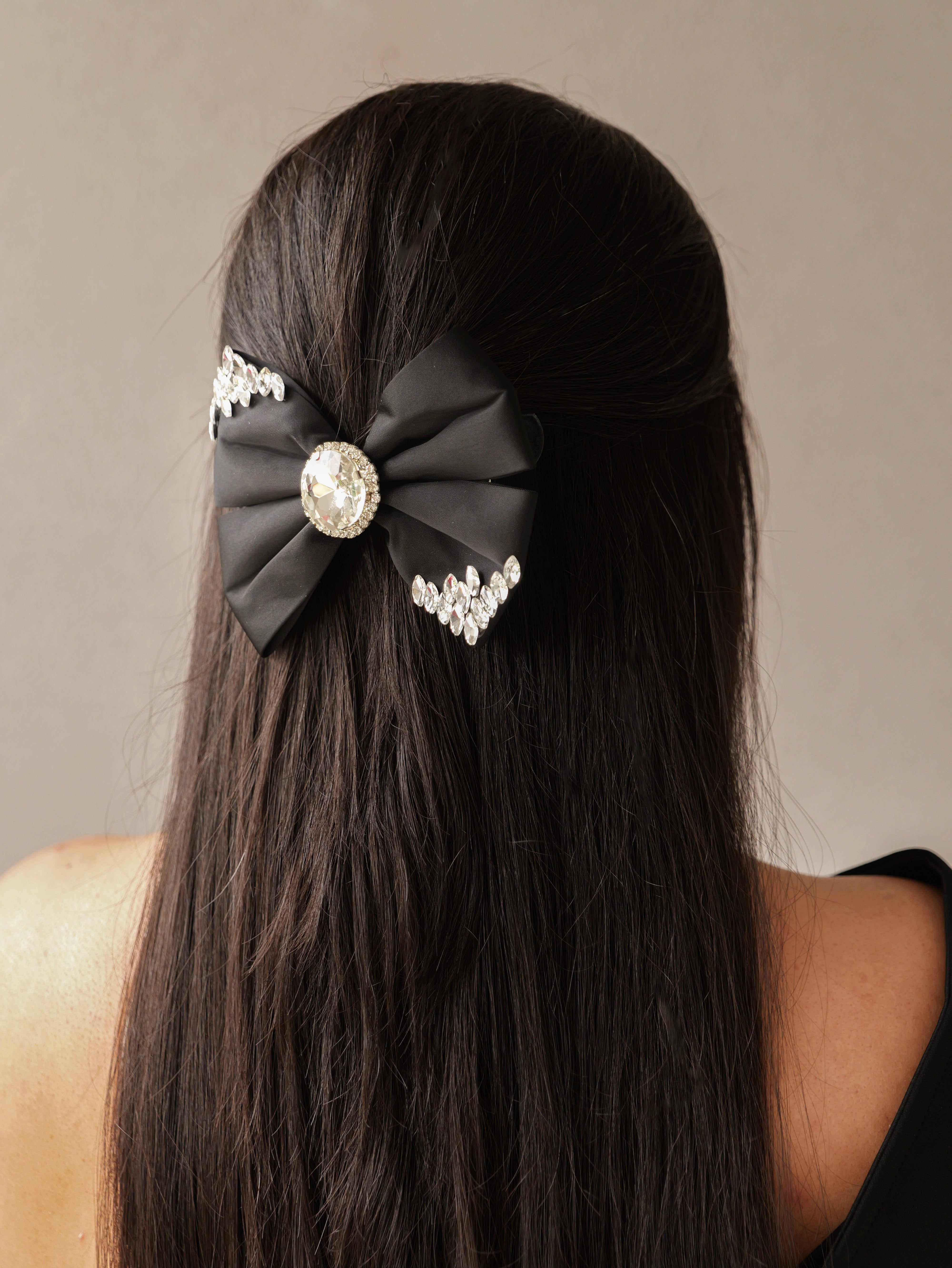 Crystal Grace Luxe Charm Bow | Elegant Sheer Hair Bow with Sparkling Crystal Accent | Premium Hair Accessory for Girls & Women