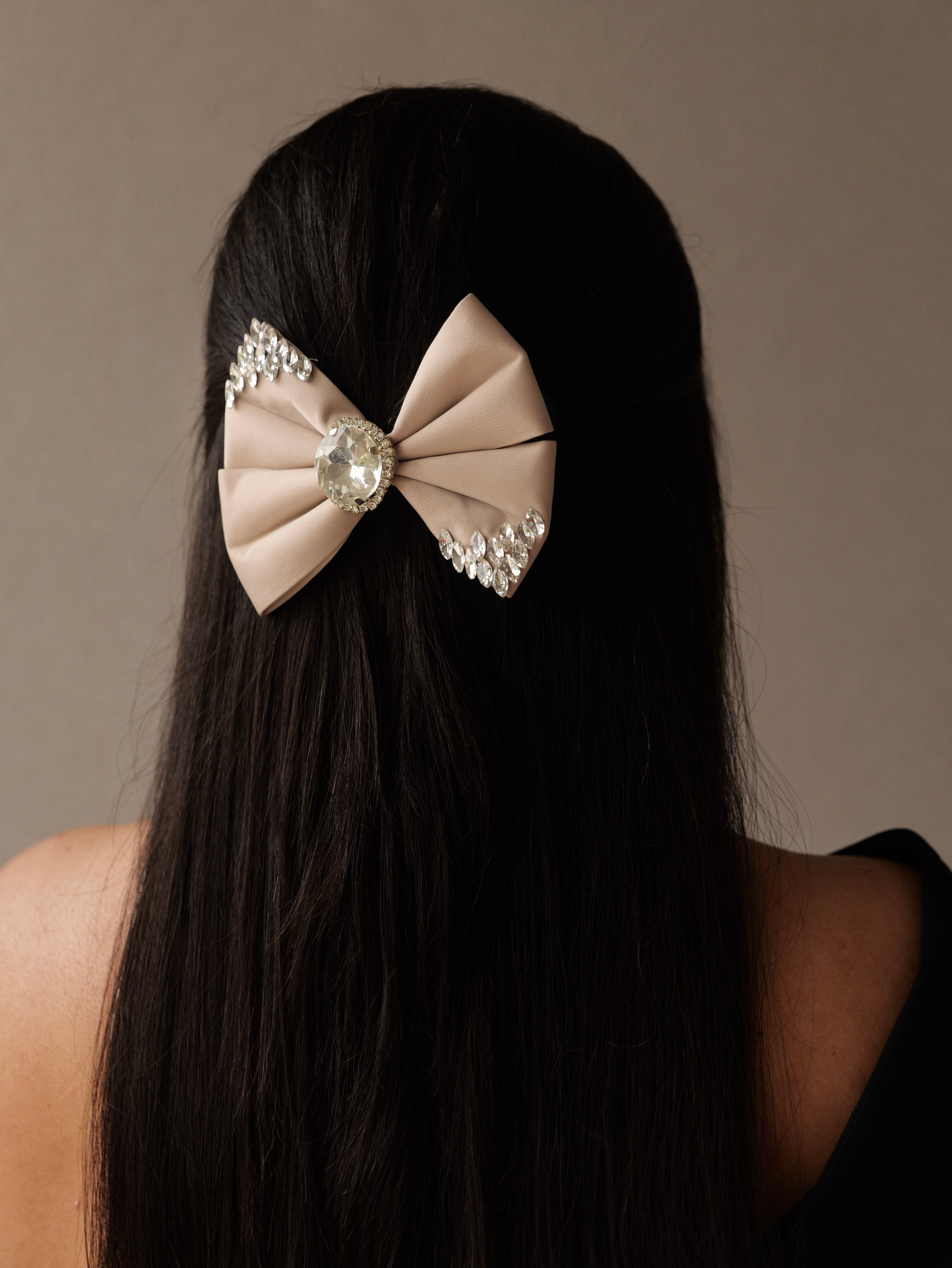 Crystal Grace Luxe Charm Bow | Elegant Sheer Hair Bow with Sparkling Crystal Accent | Premium Hair Accessory for Girls & Women