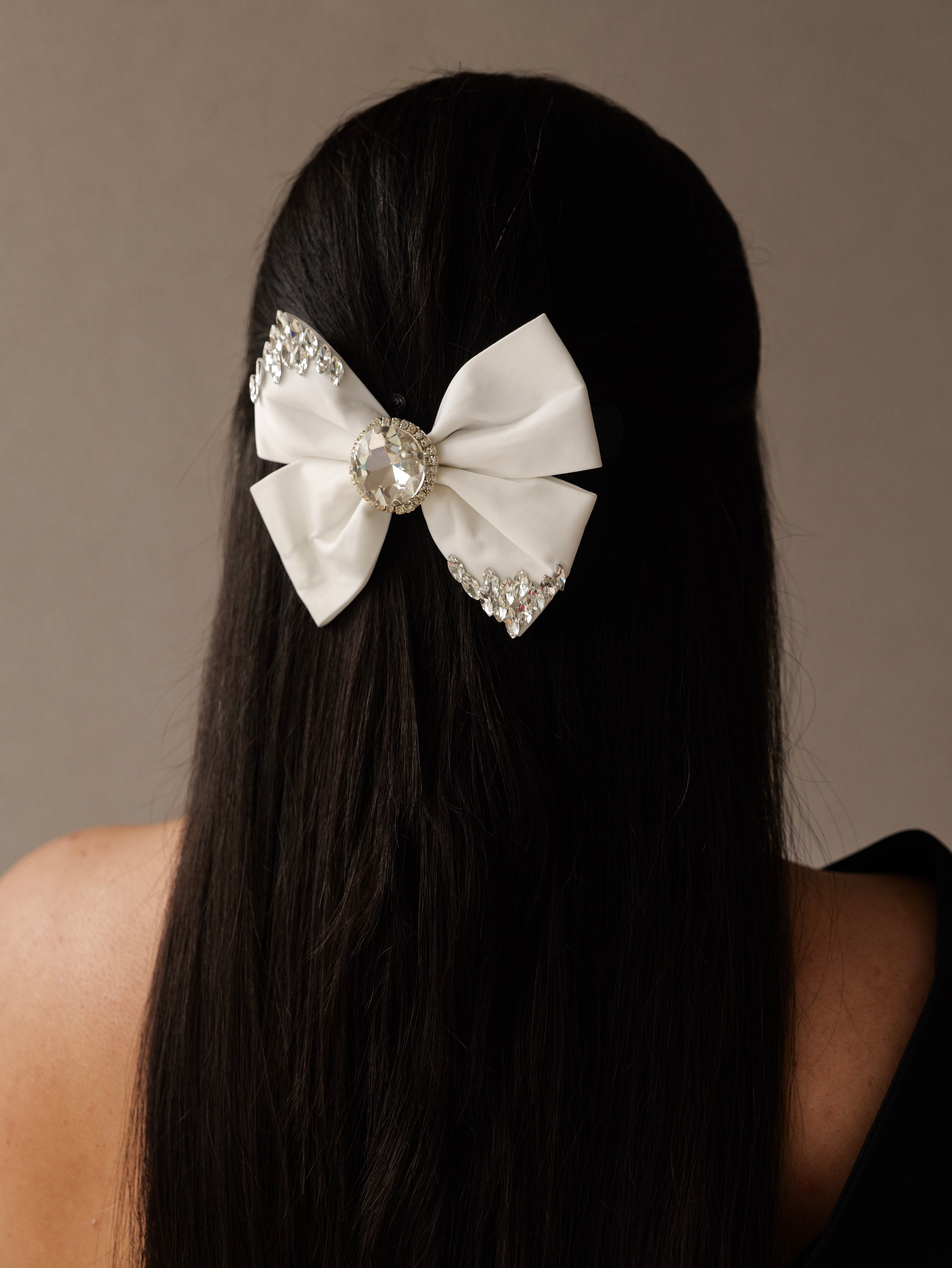 Crystal Grace Luxe Charm Bow | Elegant Sheer Hair Bow with Sparkling Crystal Accent | Premium Hair Accessory for Girls & Women