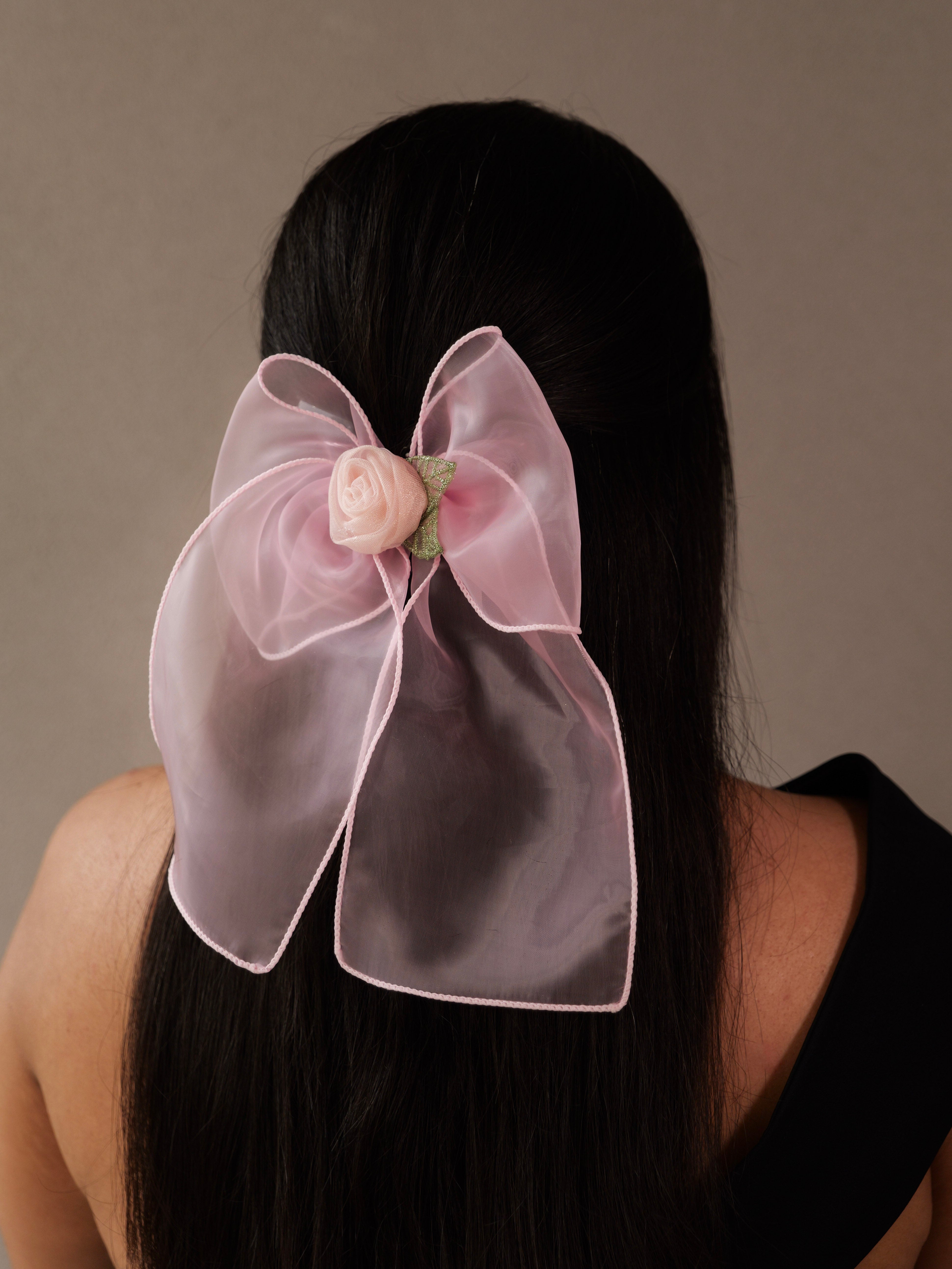 Blossom Veil Organza Bow | Sheer Floral Hair Accessory for Women & Girls | Elegant Soft Tulle Clip for Everyday & Occasion Wear