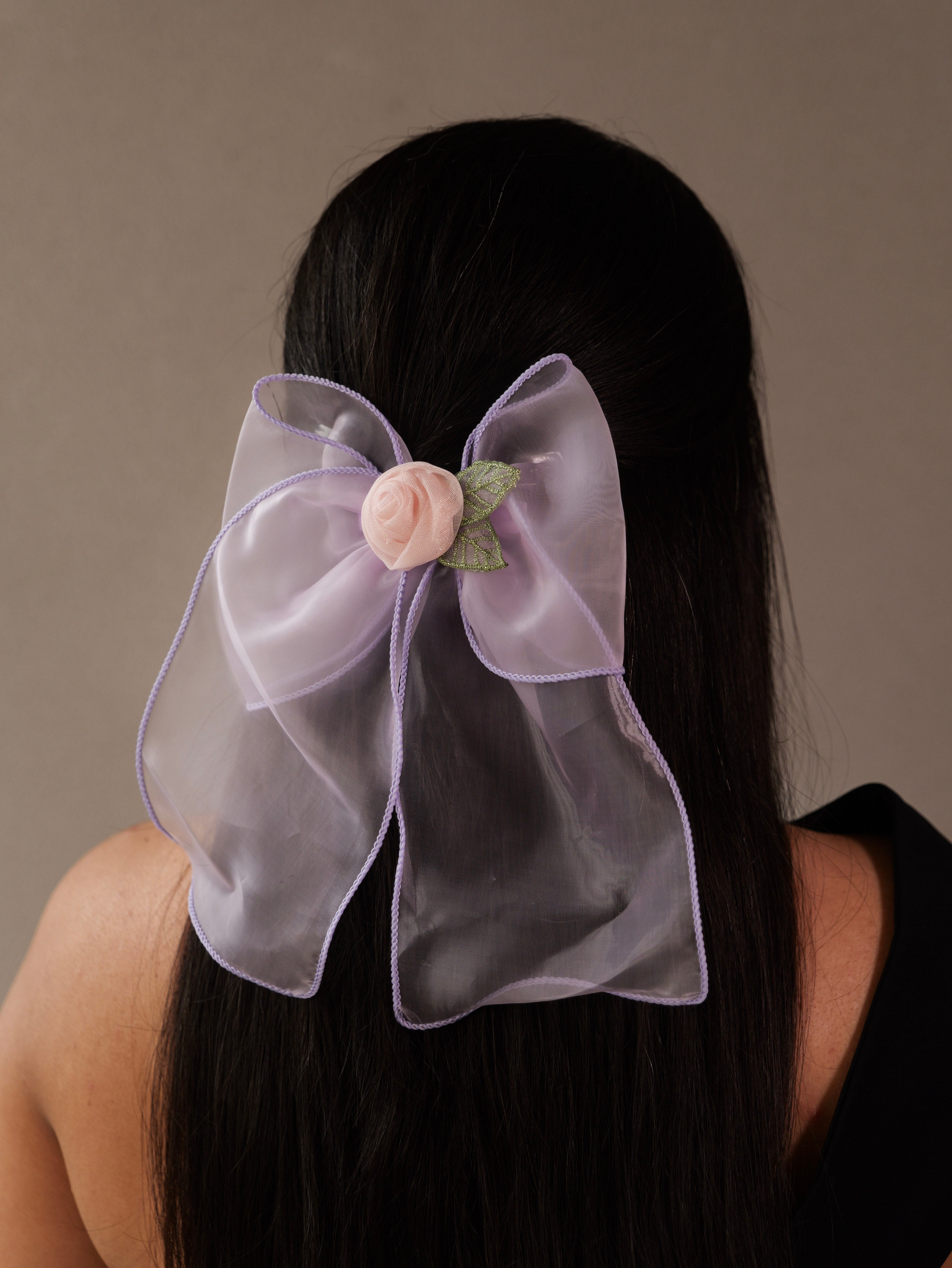 Blossom Veil Organza Bow | Sheer Floral Hair Accessory for Women & Girls | Elegant Soft Tulle Clip for Everyday & Occasion Wear