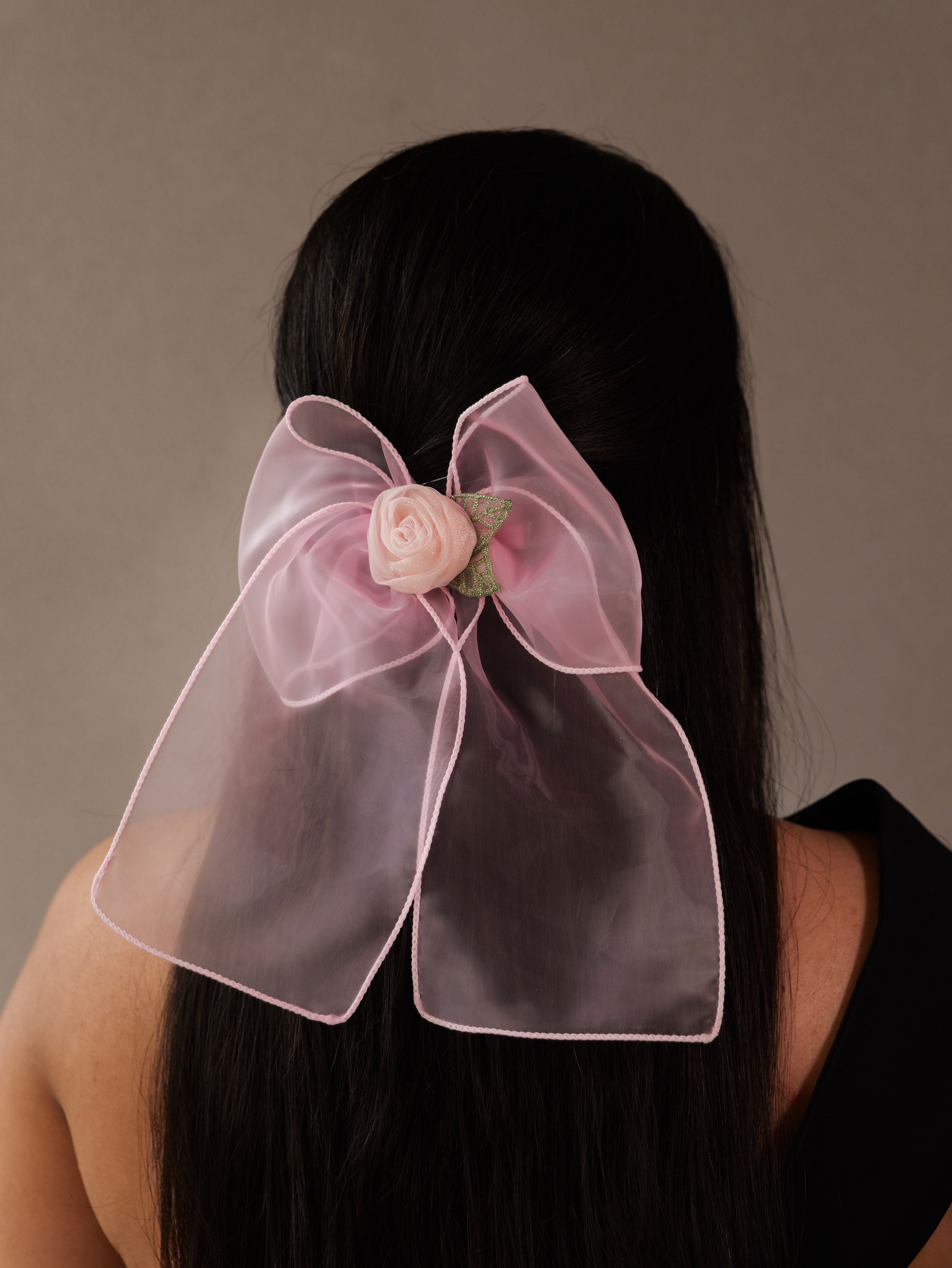 Blossom Veil Organza Bow | Sheer Floral Hair Accessory for Women & Girls | Elegant Soft Tulle Clip for Everyday & Occasion Wear