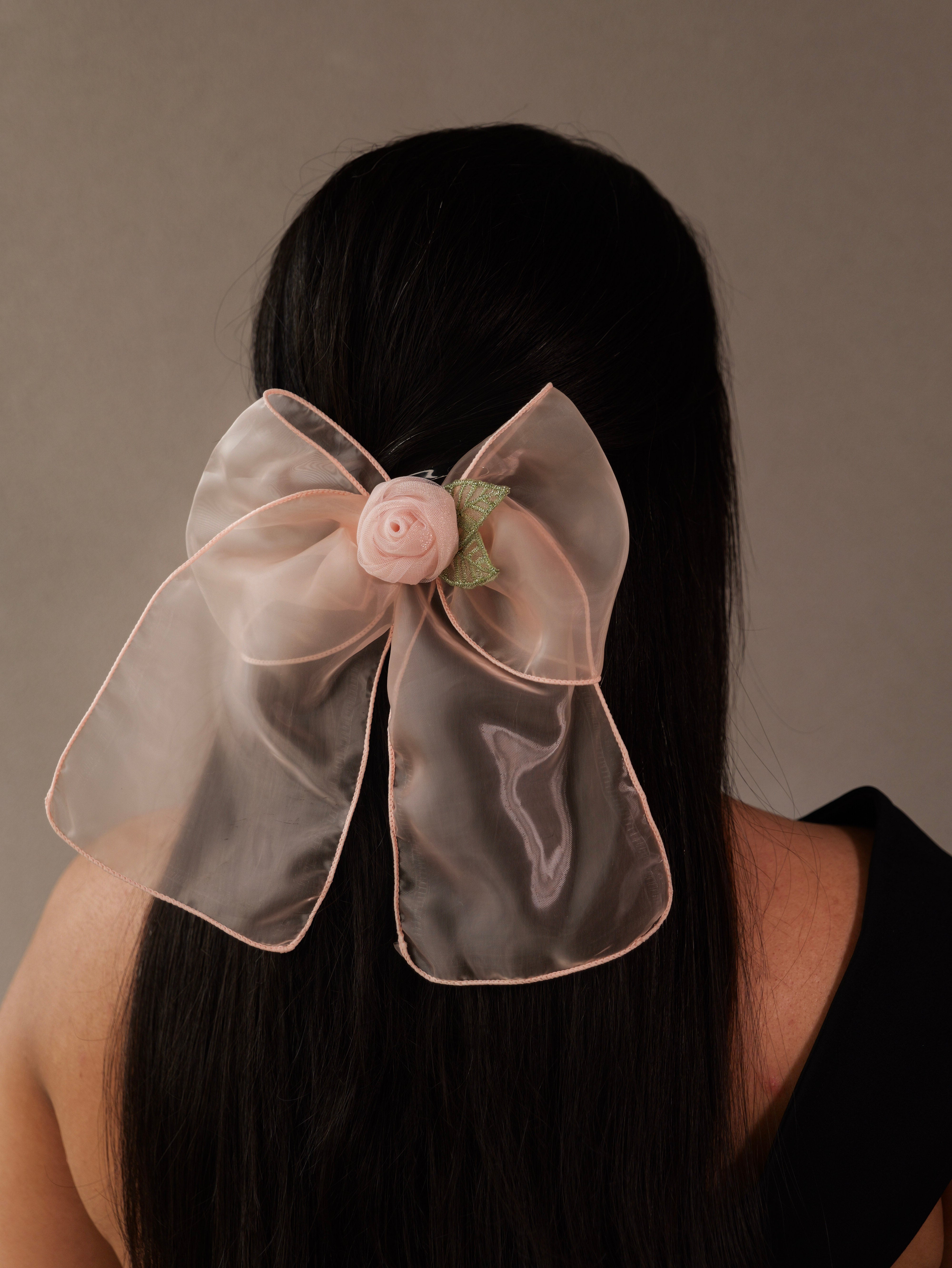 Blossom Veil Organza Bow | Sheer Floral Hair Accessory for Women & Girls | Elegant Soft Tulle Clip for Everyday & Occasion Wear