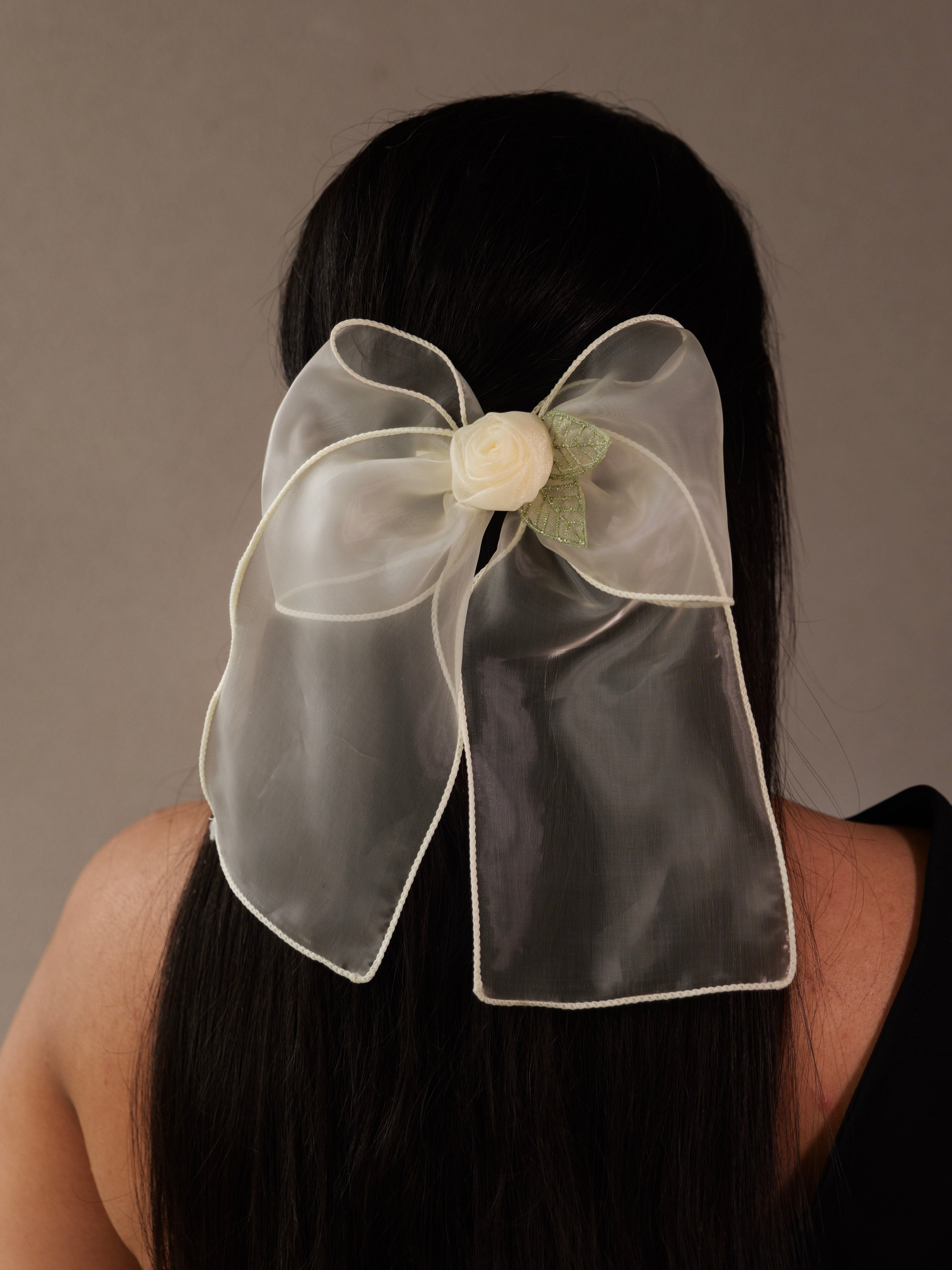 Blossom Veil Organza Bow | Sheer Floral Hair Accessory for Women & Girls | Elegant Soft Tulle Clip for Everyday & Occasion Wear