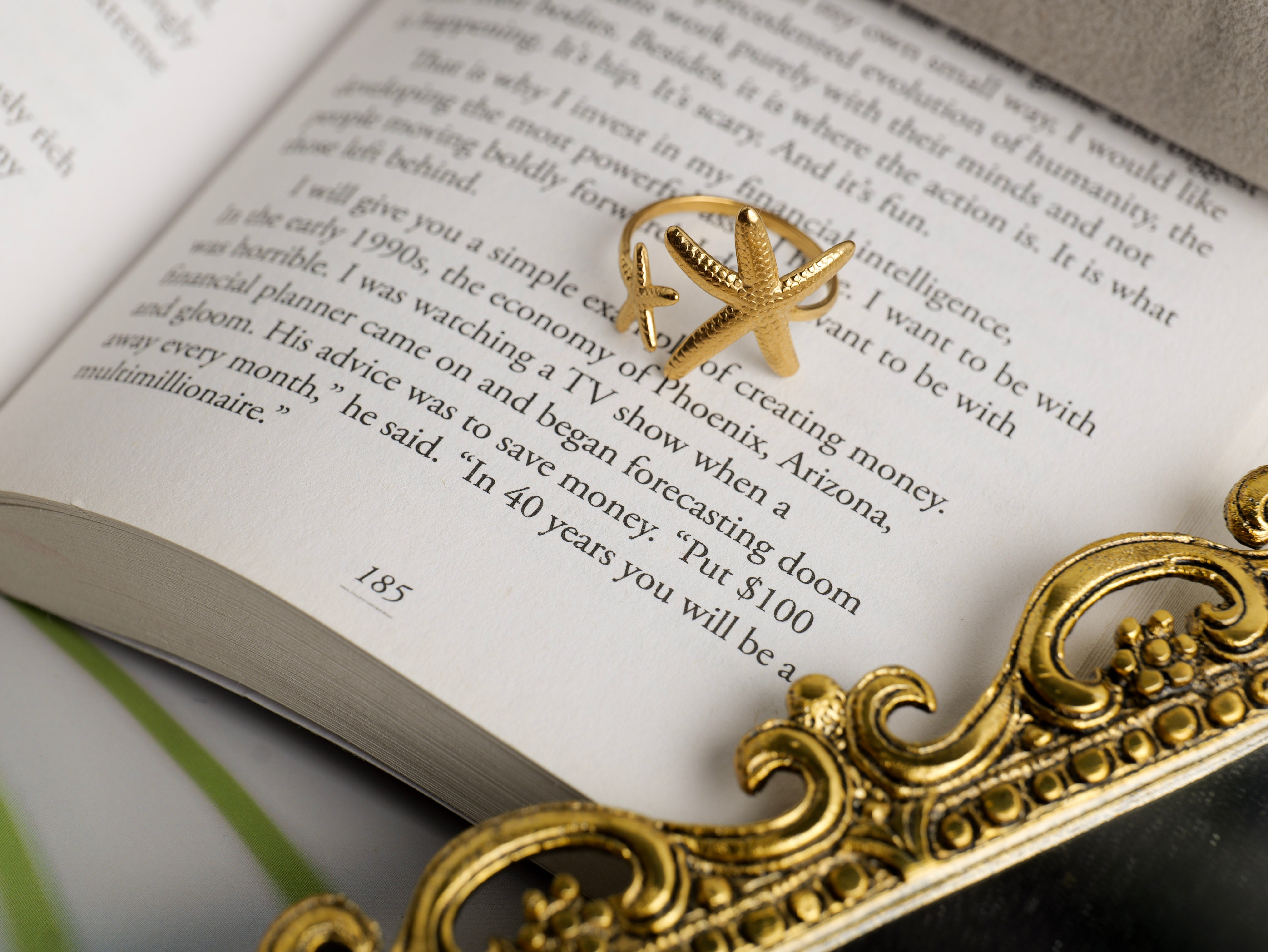 Elegant Gold Starfish Adjustable Ring | Beach-Inspired Women’s Jewelry