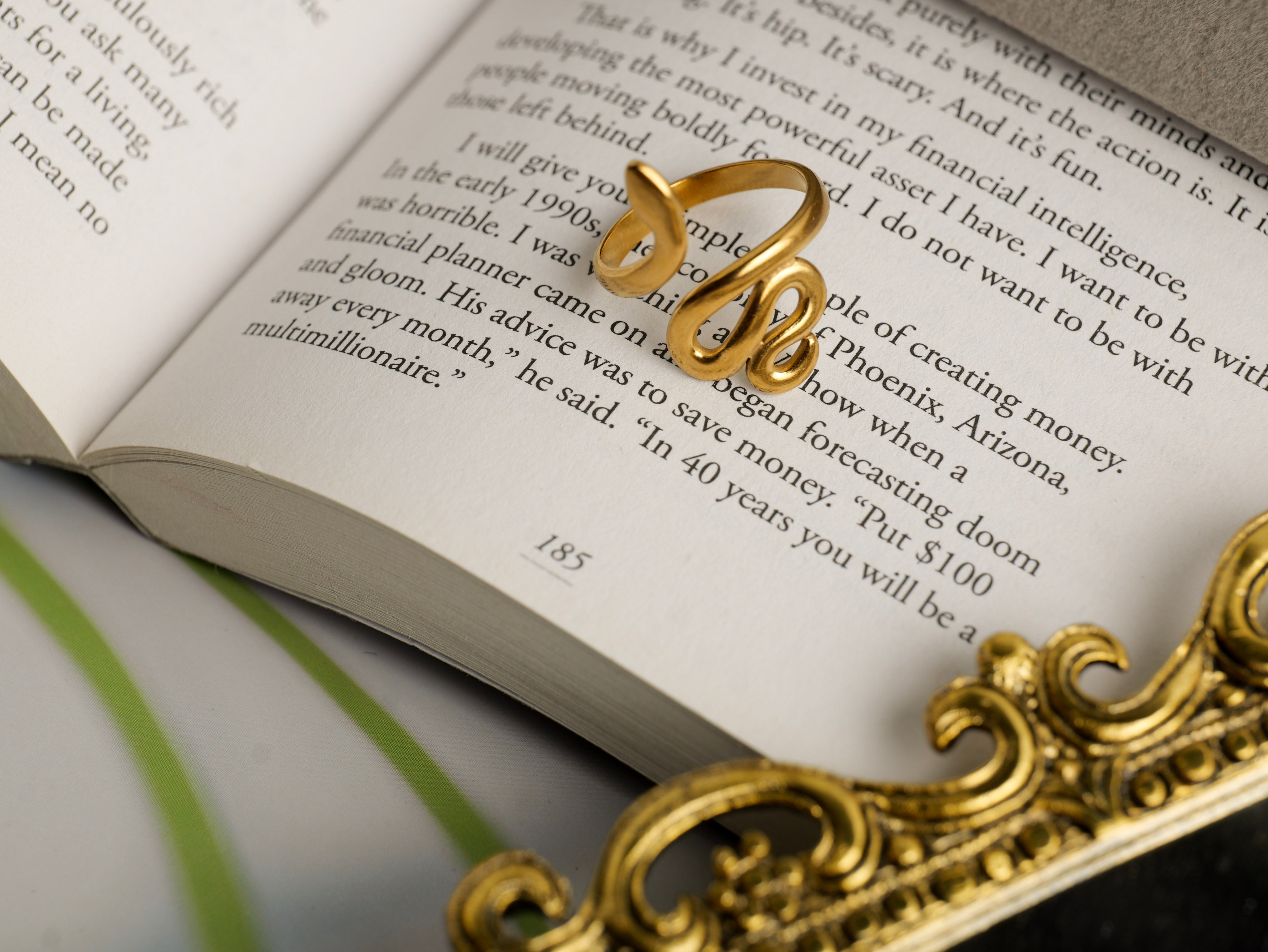 Gold-Toned Snake Spiral Ring | Anti-Tarnish Adjustable Statement Ring for Women