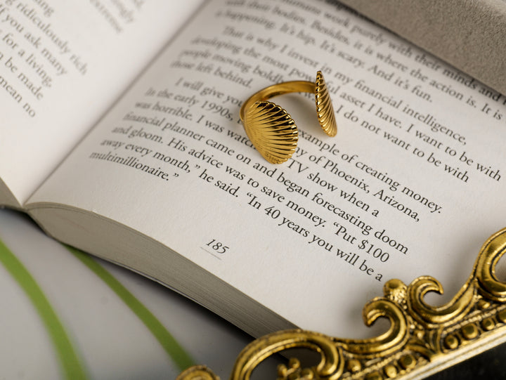 Double Shell Adjustable Ring | Gold Plated Waterproof Stainless Steel Finger Ring for Women