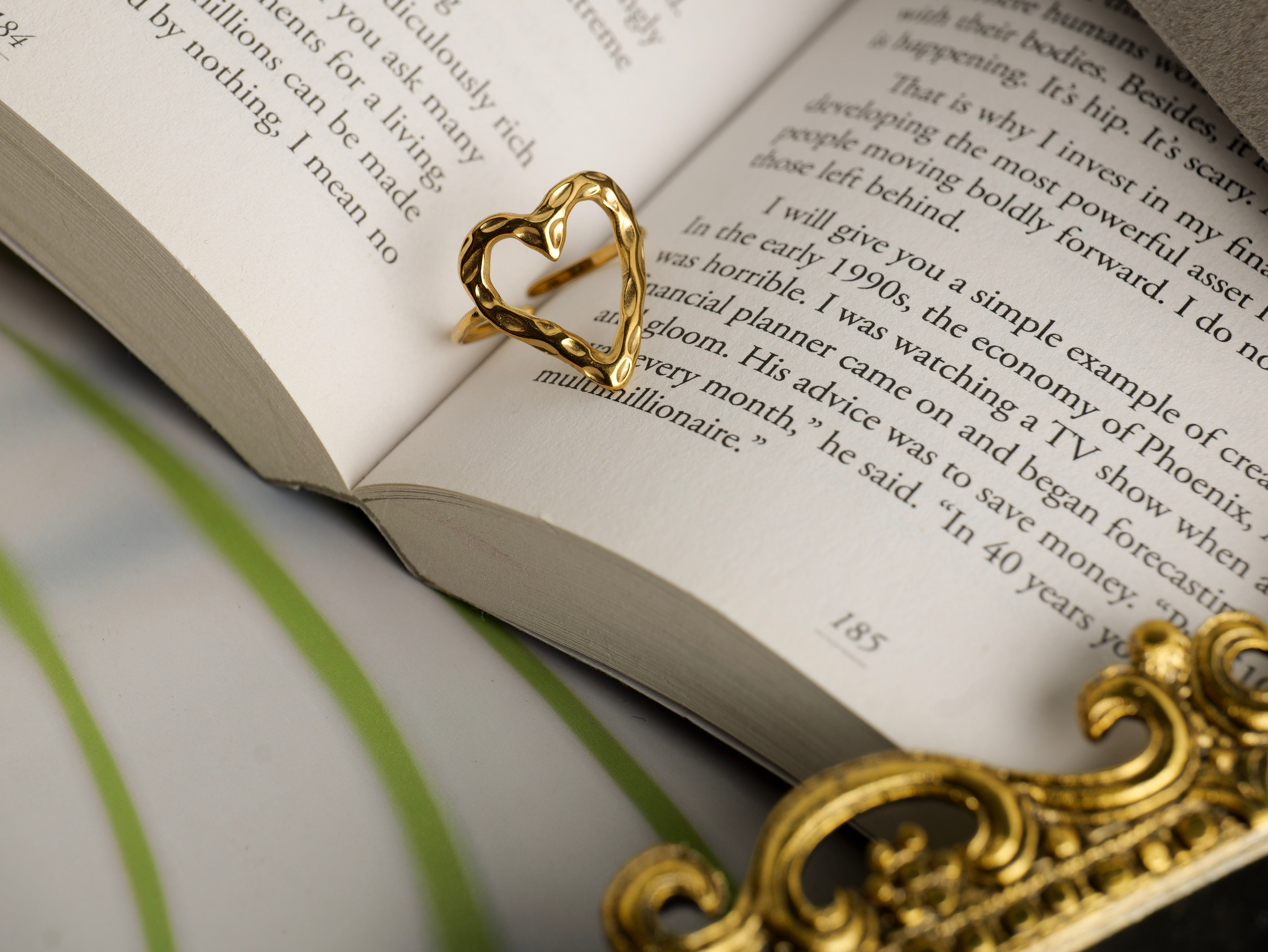 Gold Plated Heart Ring | Adjustable Anti-Tarnish Stainless Steel Finger Ring for Women & Girls