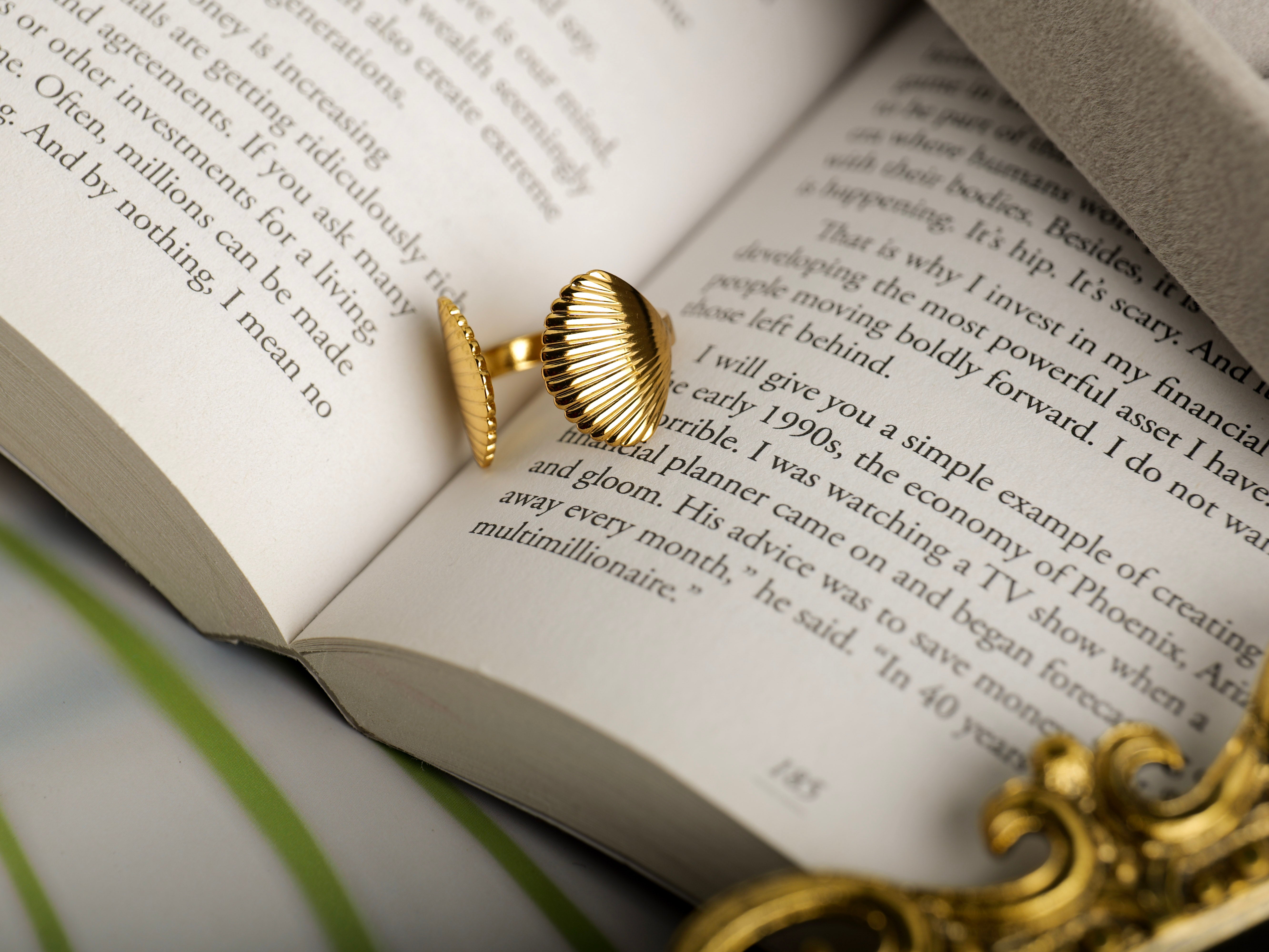 Double Shell Adjustable Ring | Gold Plated Waterproof Stainless Steel Finger Ring for Women