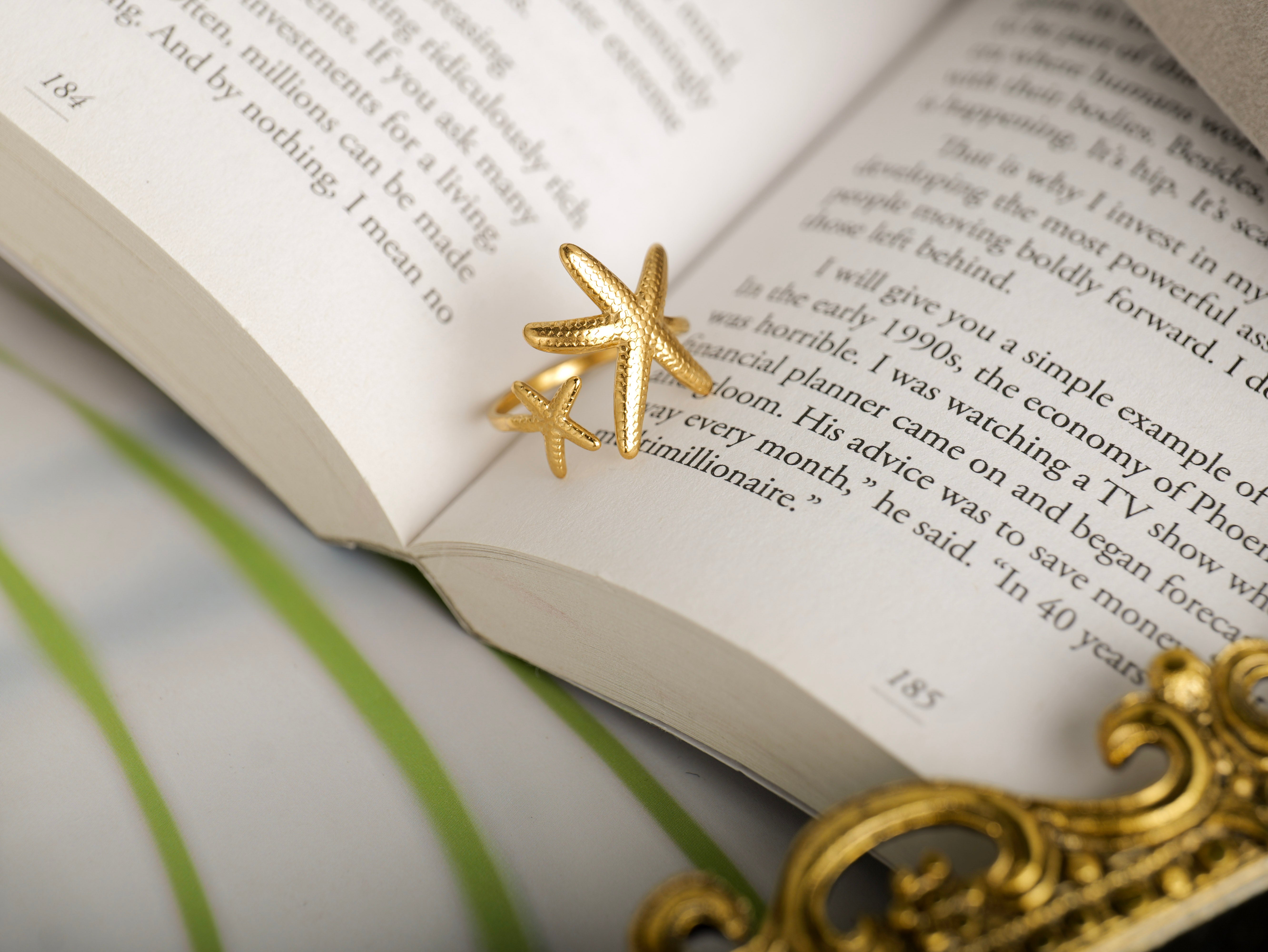 Elegant Gold Starfish Adjustable Ring | Beach-Inspired Women’s Jewelry