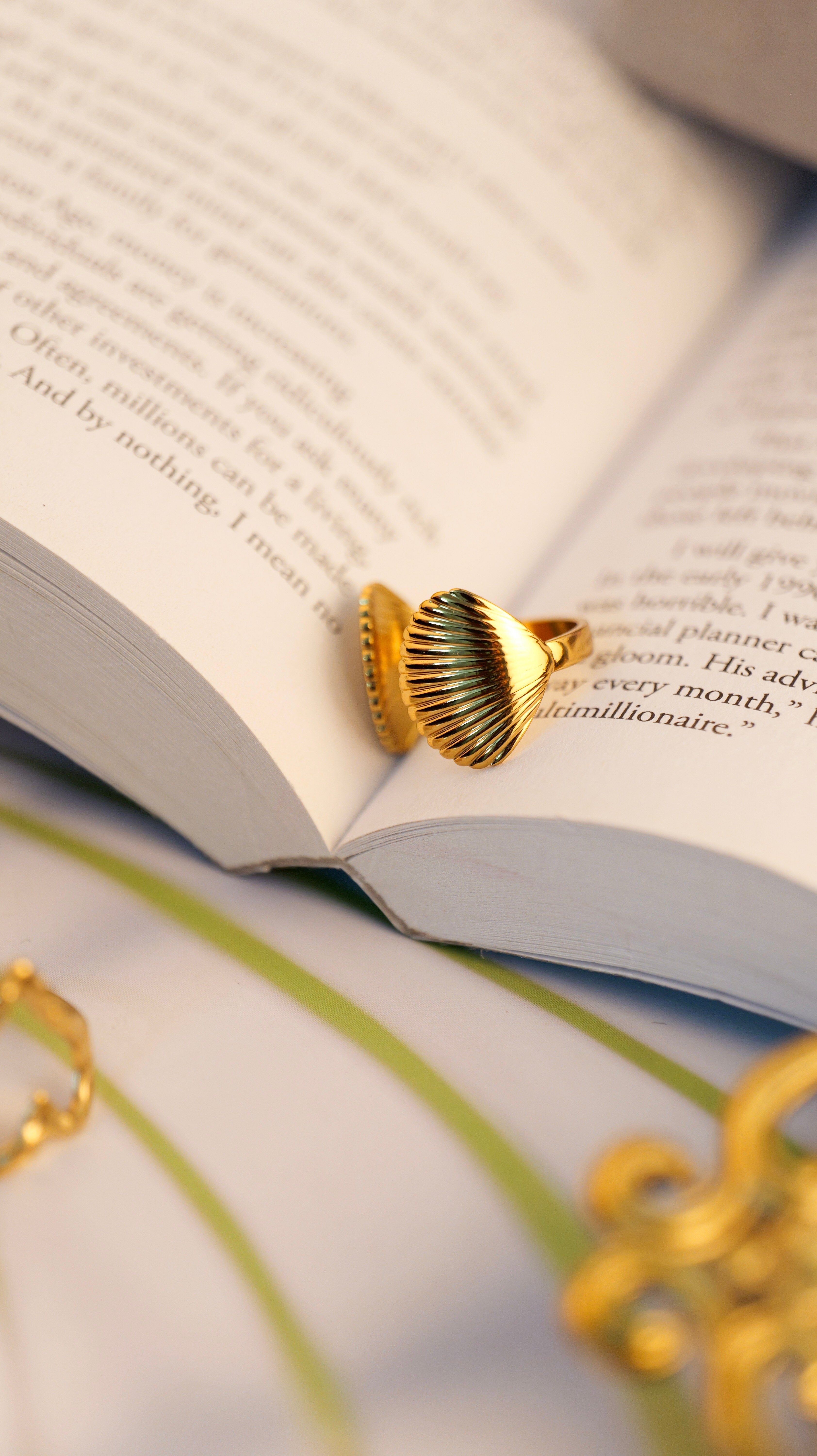 Double Shell Adjustable Ring | Gold Plated Waterproof Stainless Steel Finger Ring for Women