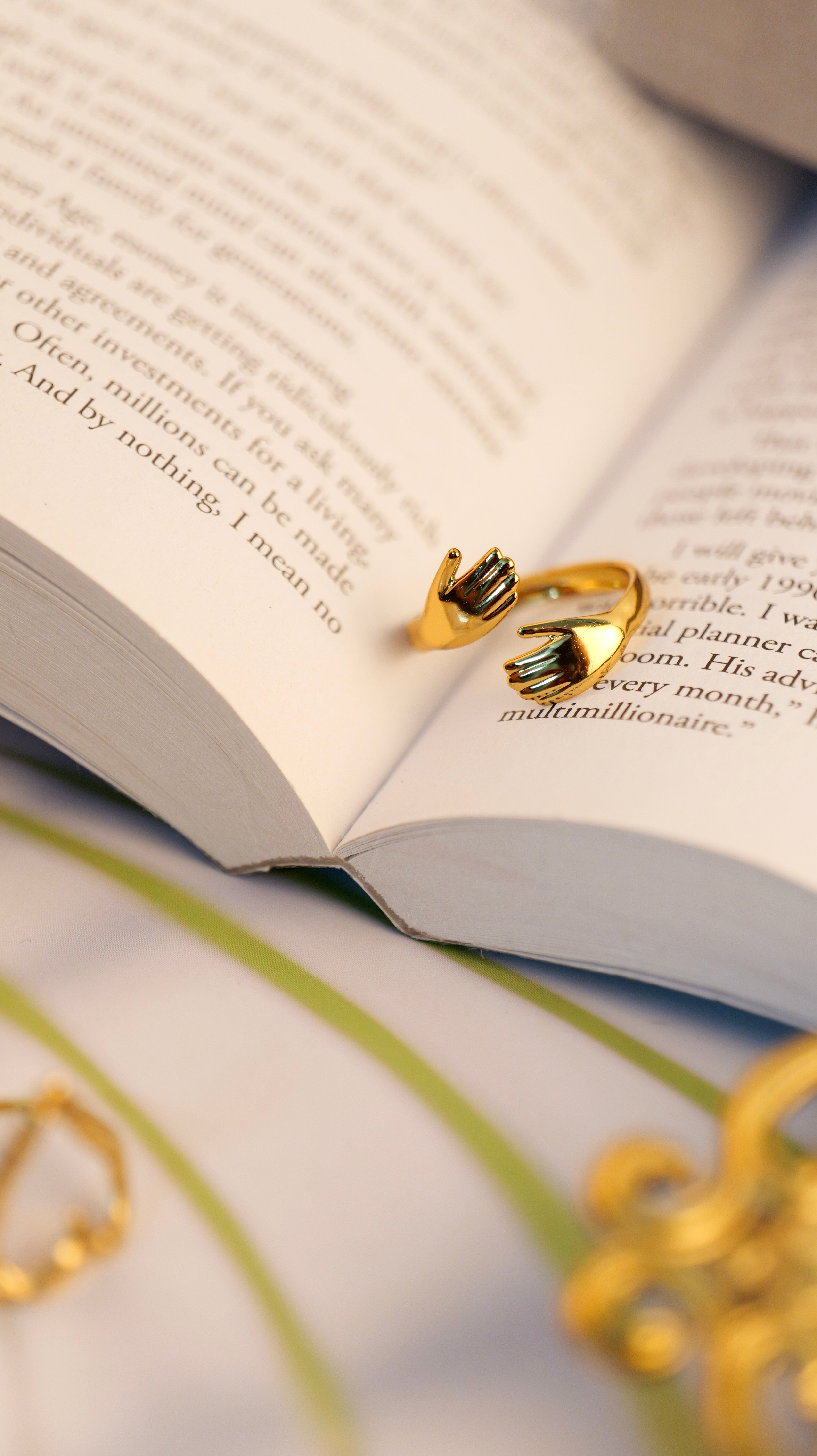 Gold Plated Hug Ring | Adjustable Brass Open Ring for Women & Girls