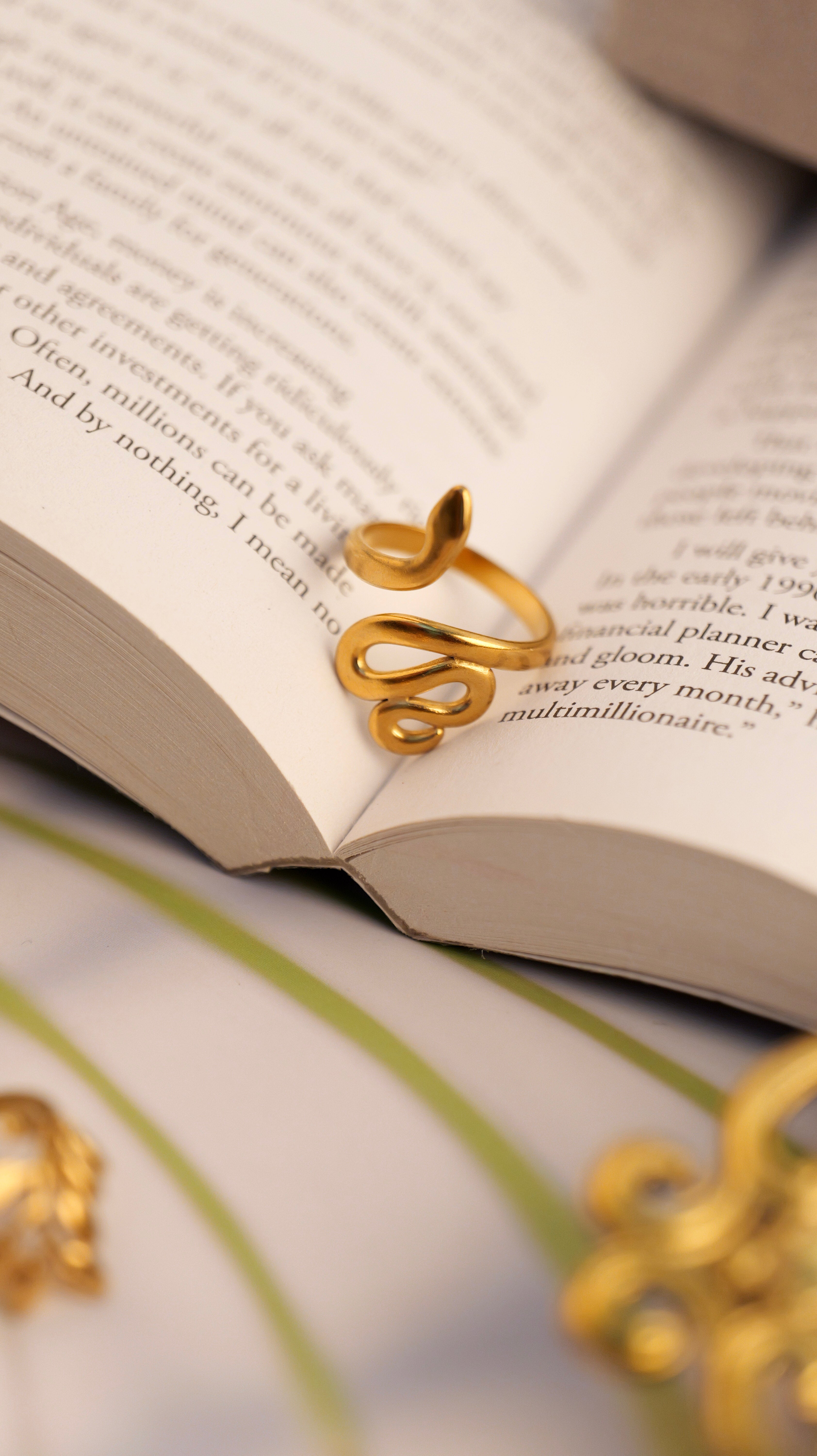 Gold-Toned Snake Spiral Ring | Anti-Tarnish Adjustable Statement Ring for Women