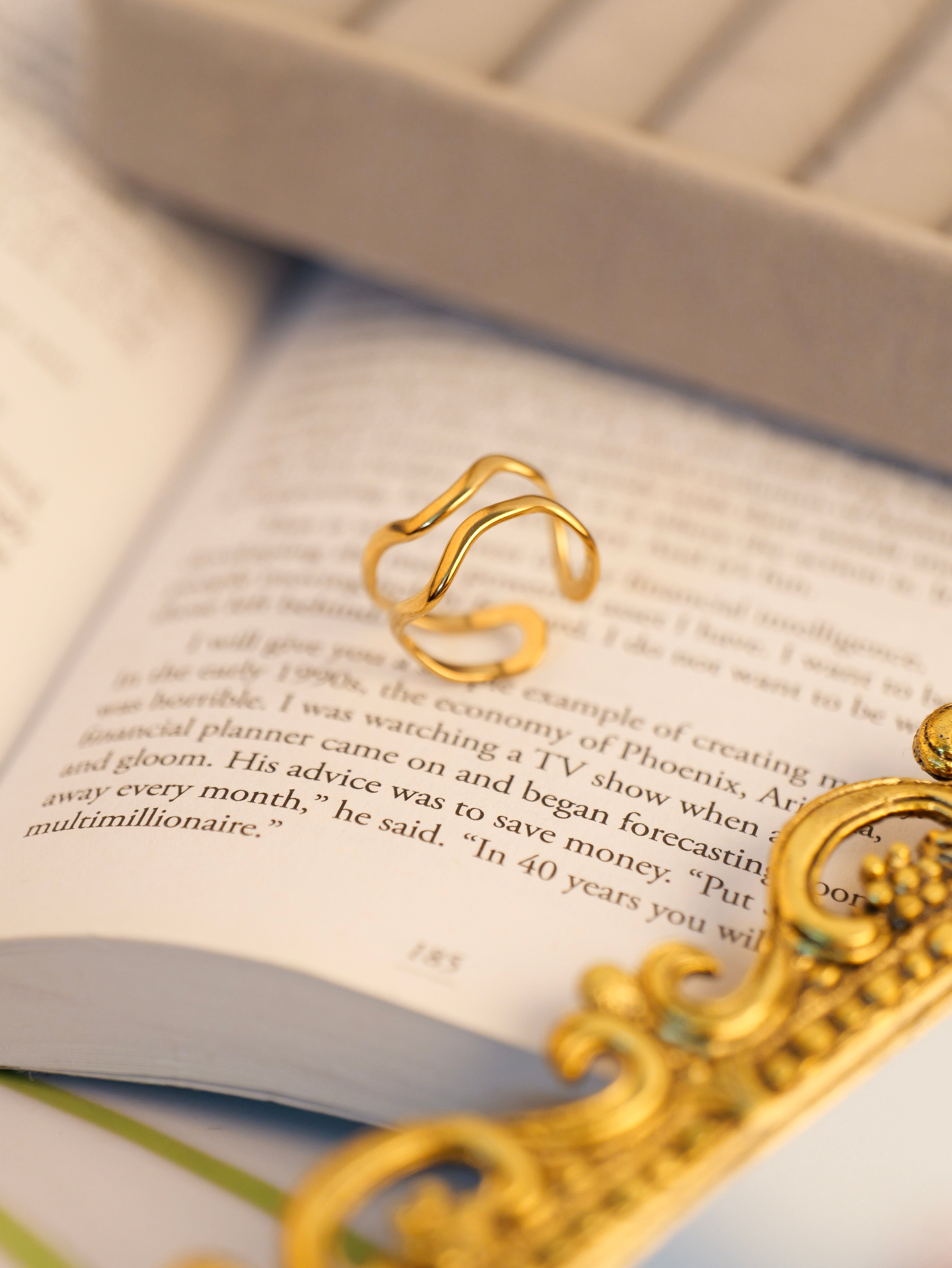 Minimalist Wrap Ring | Gold Plated Anti-Tarnish Adjustable Finger Ring for Women & Girls