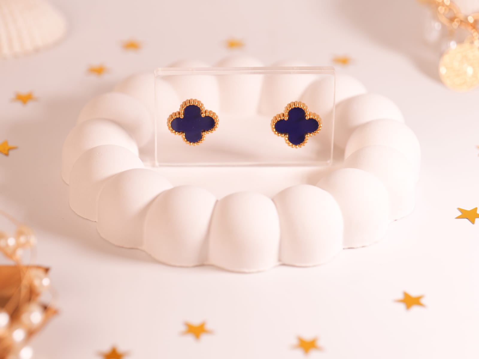 Enamel Clover Stud Earrings | Black, Green & Purple Malachite Style with Gold Beaded Trim | Elegant Pop of Color