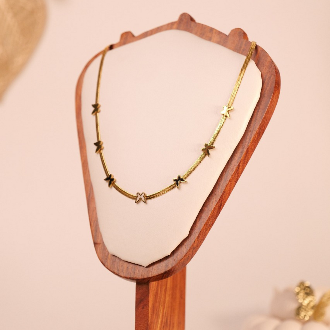 Anti-Tarnish Snake Chain Butterfly Necklace | Gold-Tone Butterfly Charms on Sleek Snake Chain | Elegant Everyday Jewelry