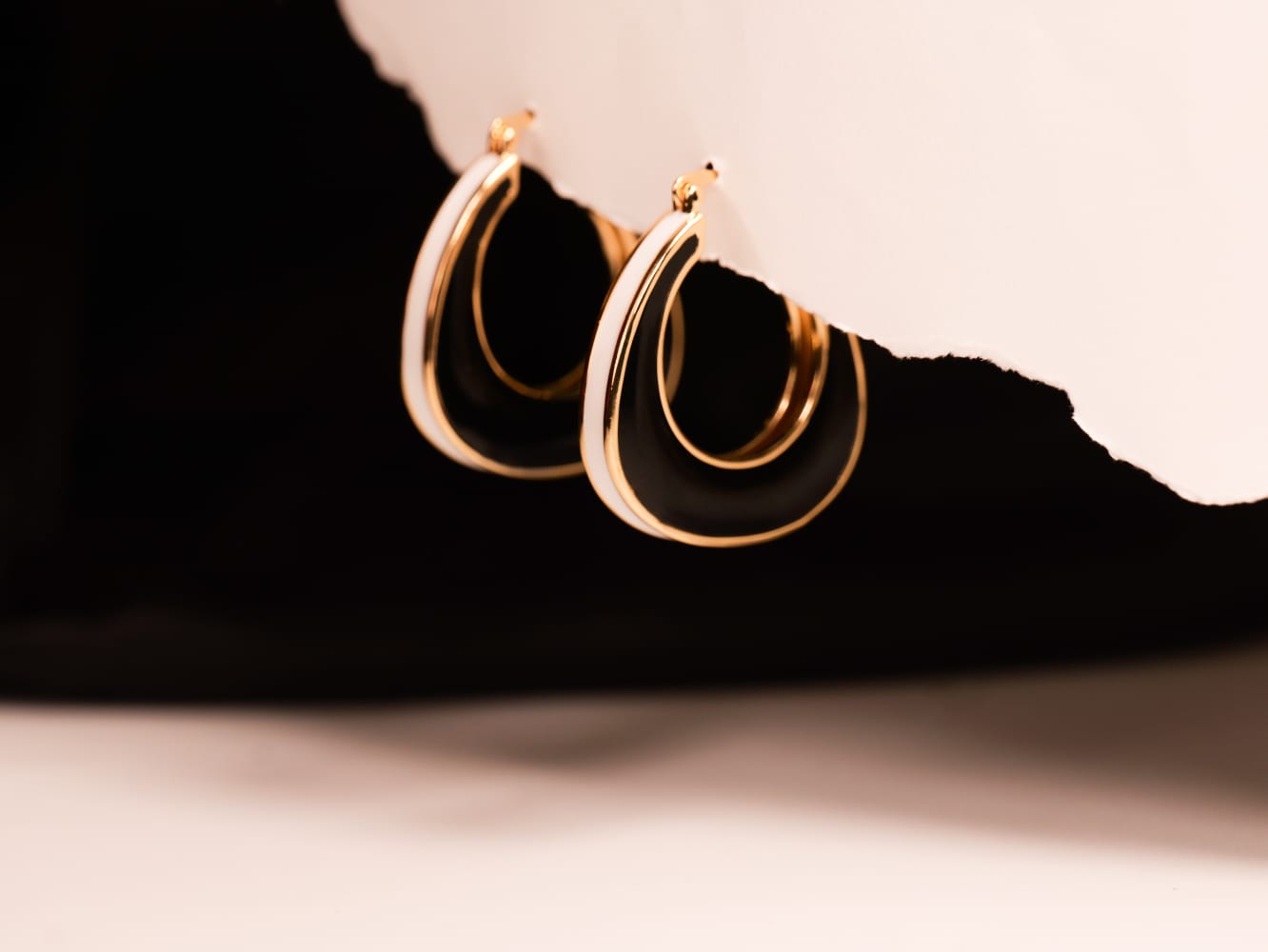 Bold Red, White & Black Enamel Teardrop Hoop Earrings | Gold Trim | Chic Statement Jewelry