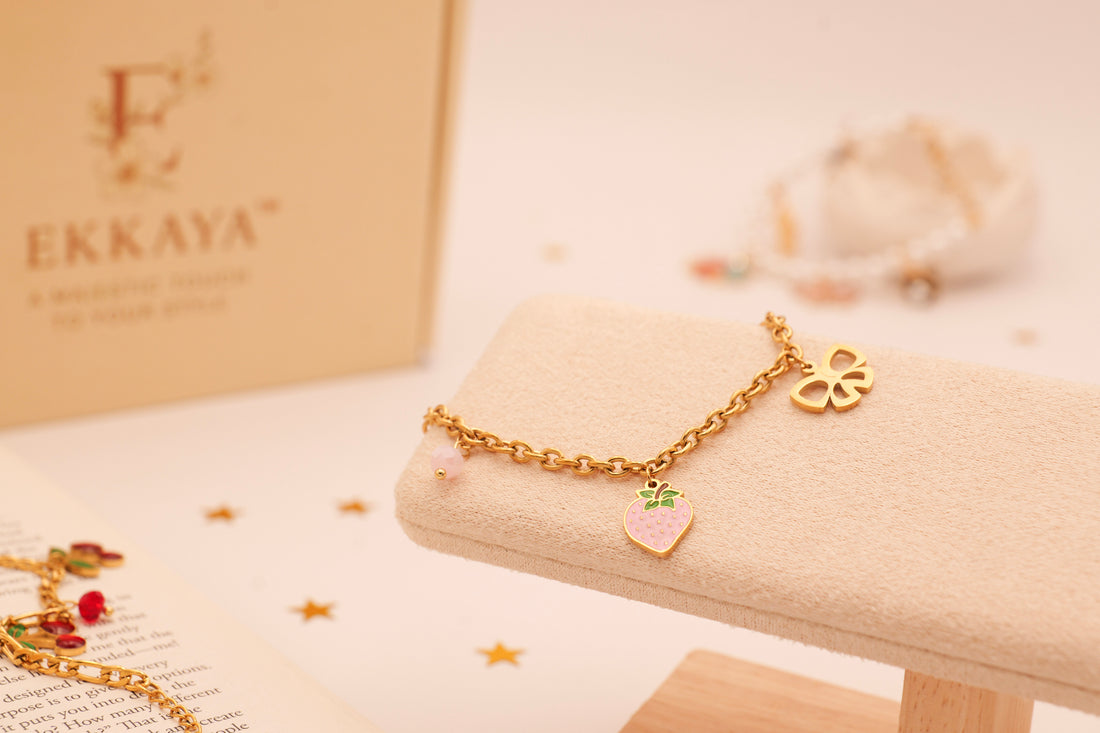 Pink berry & Bow Charm Bracelet