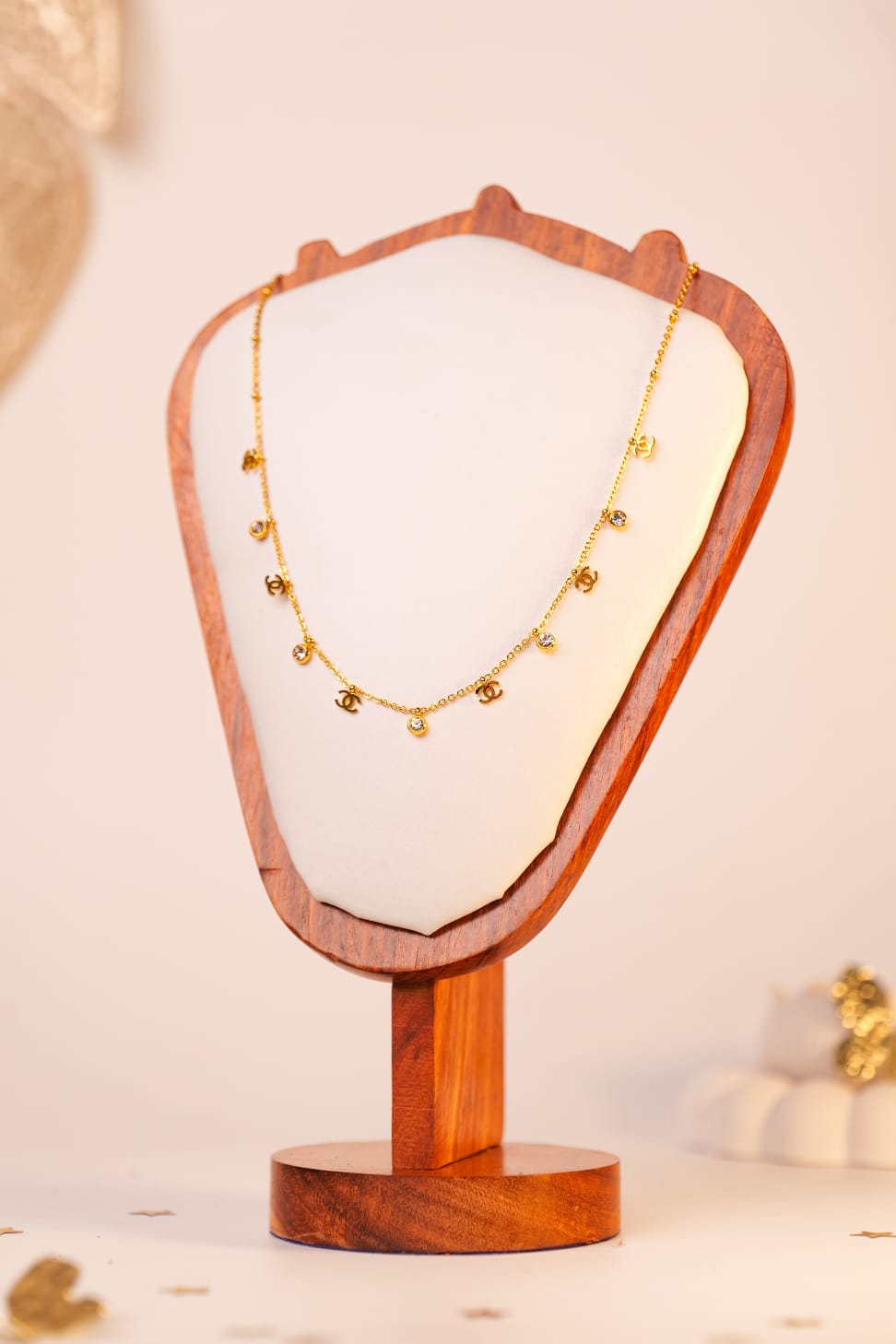 Crystal Charm Chanel-Inspired Neckchain | Gold-Tone Luxe Necklace with Iconic Motifs & Sparkling Accents