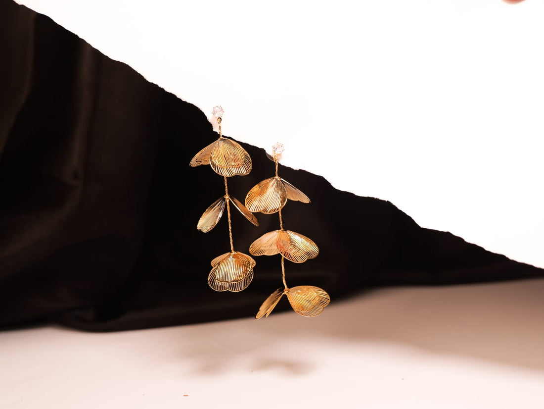 Gold Leaf Cascade Statement Earrings | Openwork Design | Lightweight Nature-Inspired Elegance