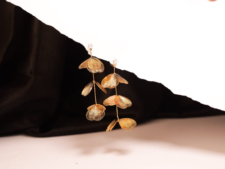Gold Leaf Cascade Statement Earrings | Openwork Design | Lightweight Nature-Inspired Elegance