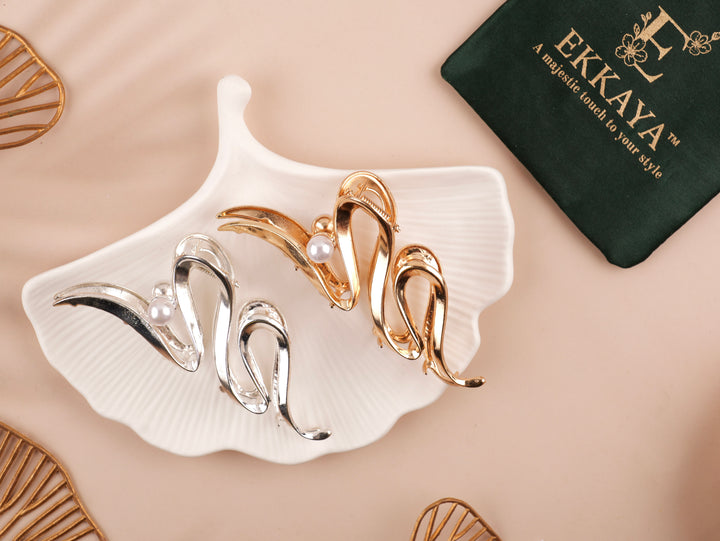 Luxe Pearl Wave Metal Claw – Where Elegance Meets Strength