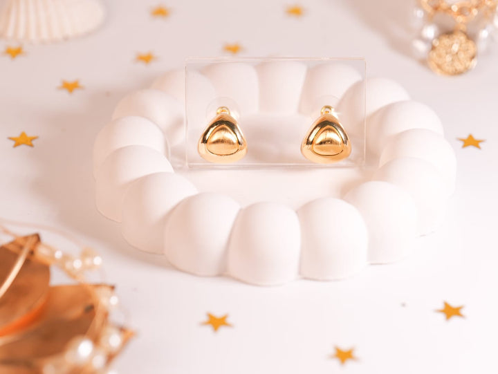 Teardrop Dome Stud Earrings | High-Shine Gold-Tone with Modern Cutout | Bold & Minimalist Statement Jewelry