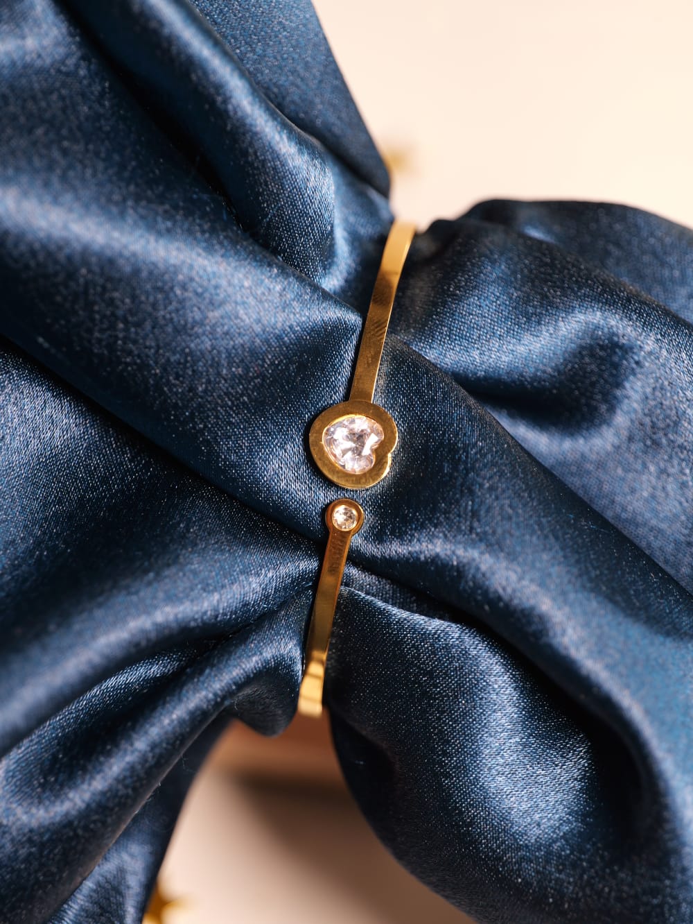 Gold Crystal Accent Cuff Bracelet – Sleek Minimalist Bangle with Dual Sparkling Stones