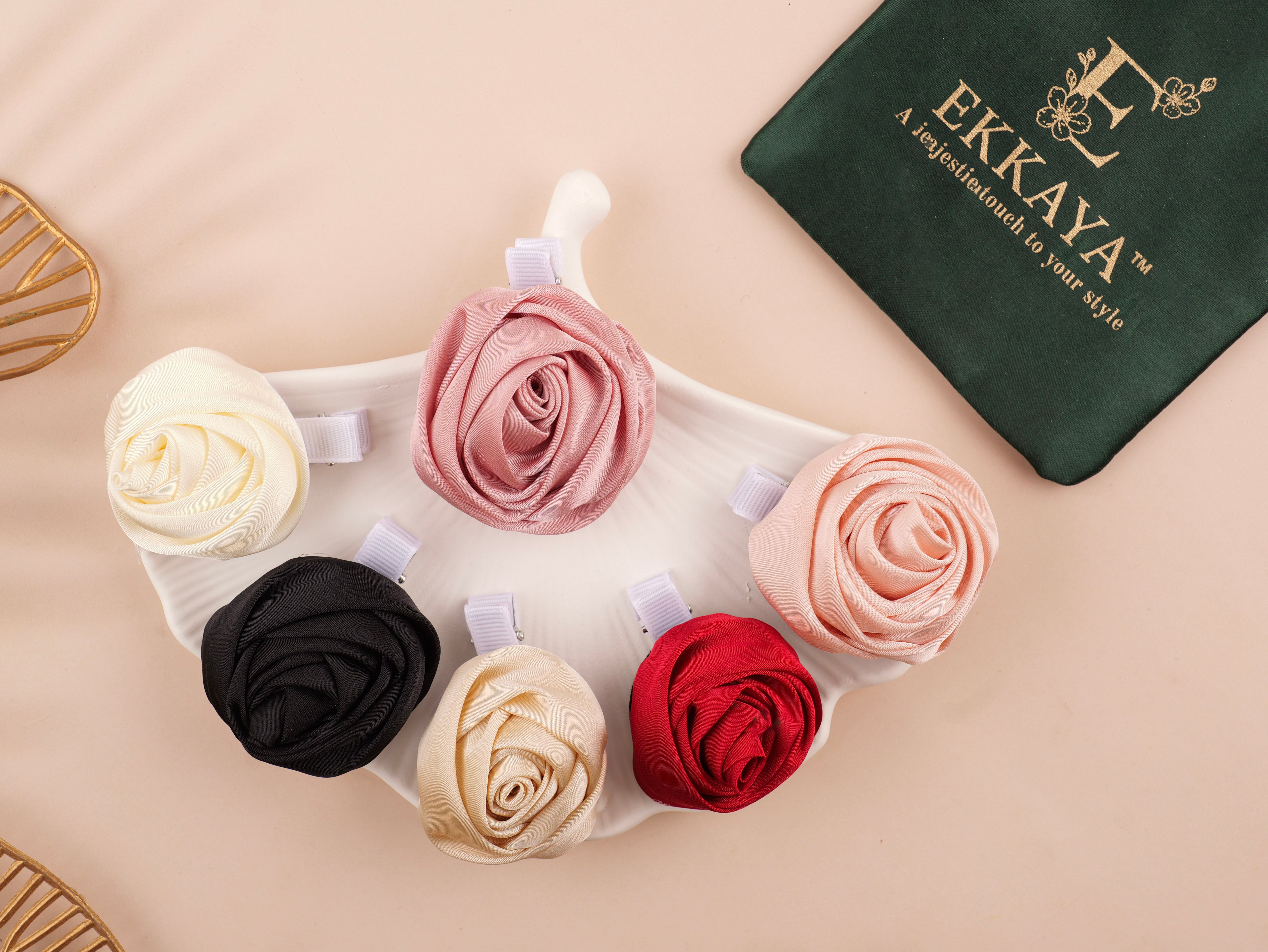 Rosebud Satin Hair Clip Set | Elegant Floral Hair Accessories for Women & Girls | Pack of 2