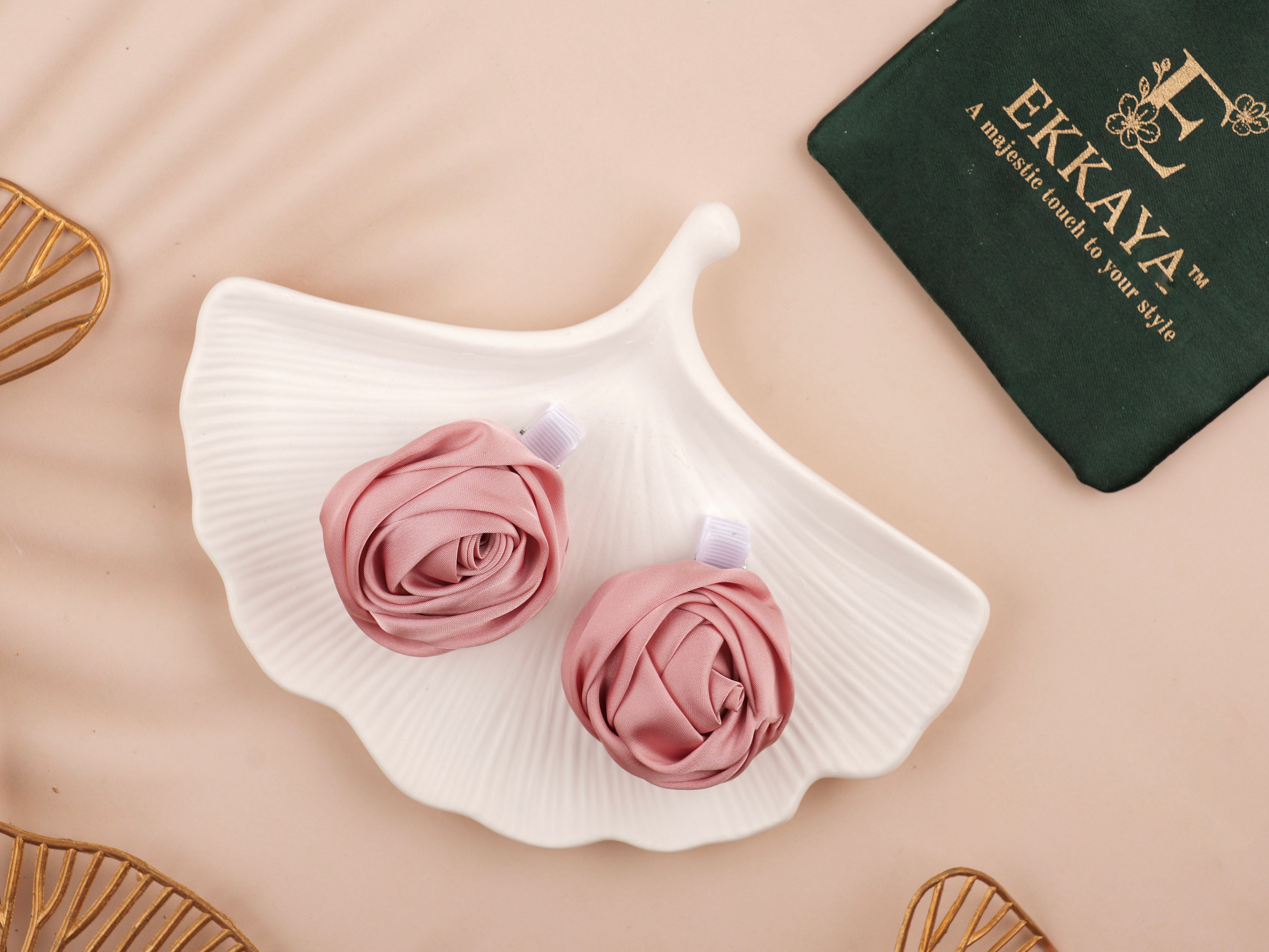 Rosebud Satin Hair Clip Set | Elegant Floral Hair Accessories for Women & Girls | Pack of 2