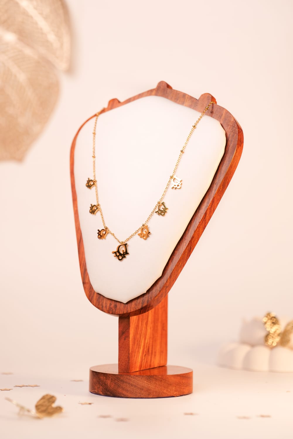 DIOR-Inspired Emblem Neckchain | Gold-Tone Statement Necklace with Iconic Letter Charms