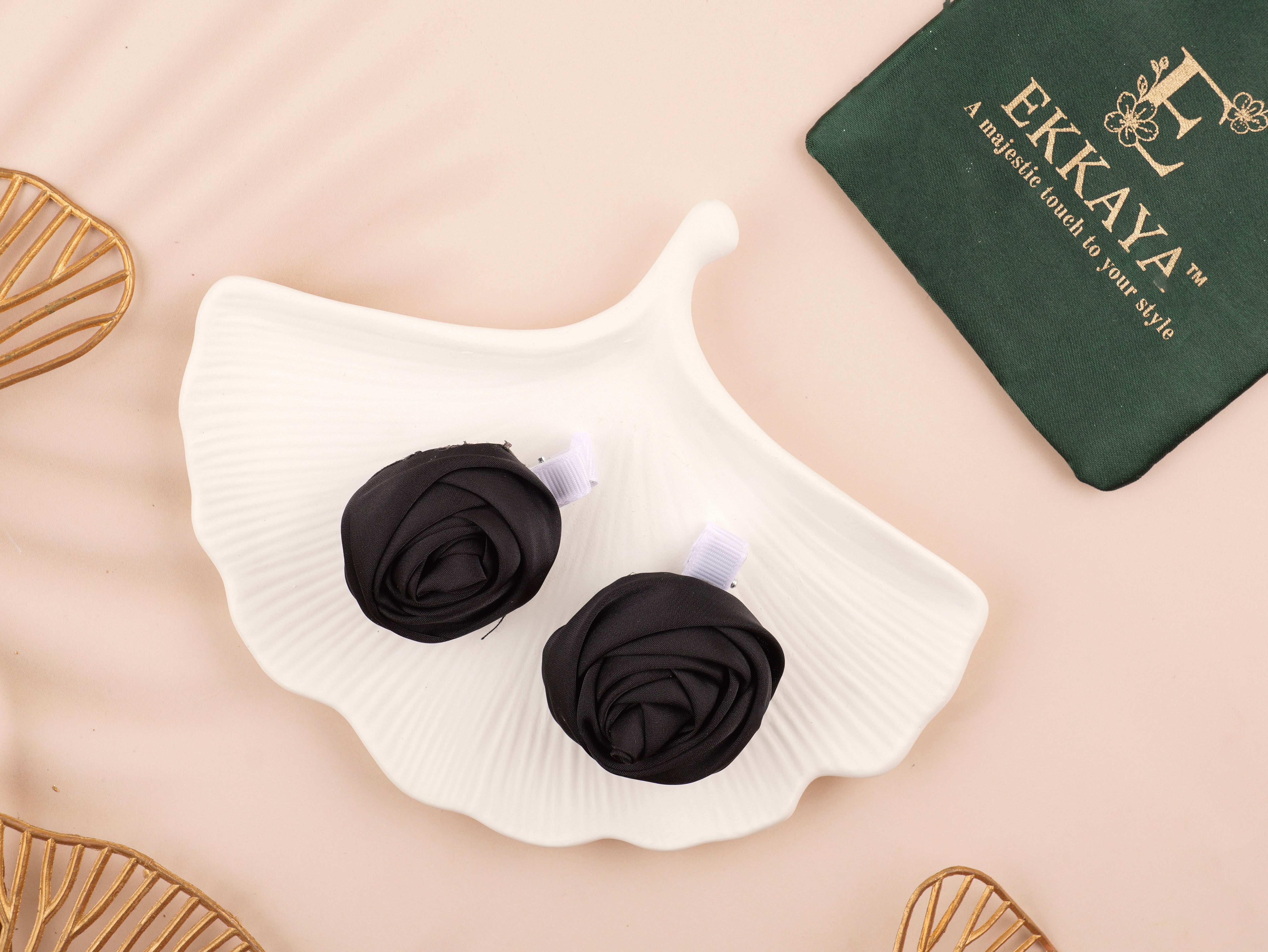 Rosebud Satin Hair Clip Set | Elegant Floral Hair Accessories for Women & Girls | Pack of 2