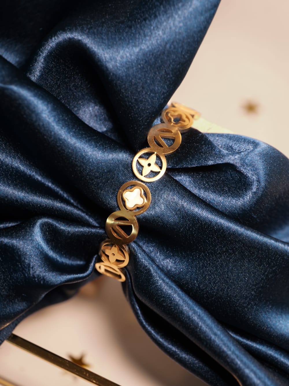 Anti-Tarnish Clover Bracelet – Gold-Toned with Geometric & Floral Motifs