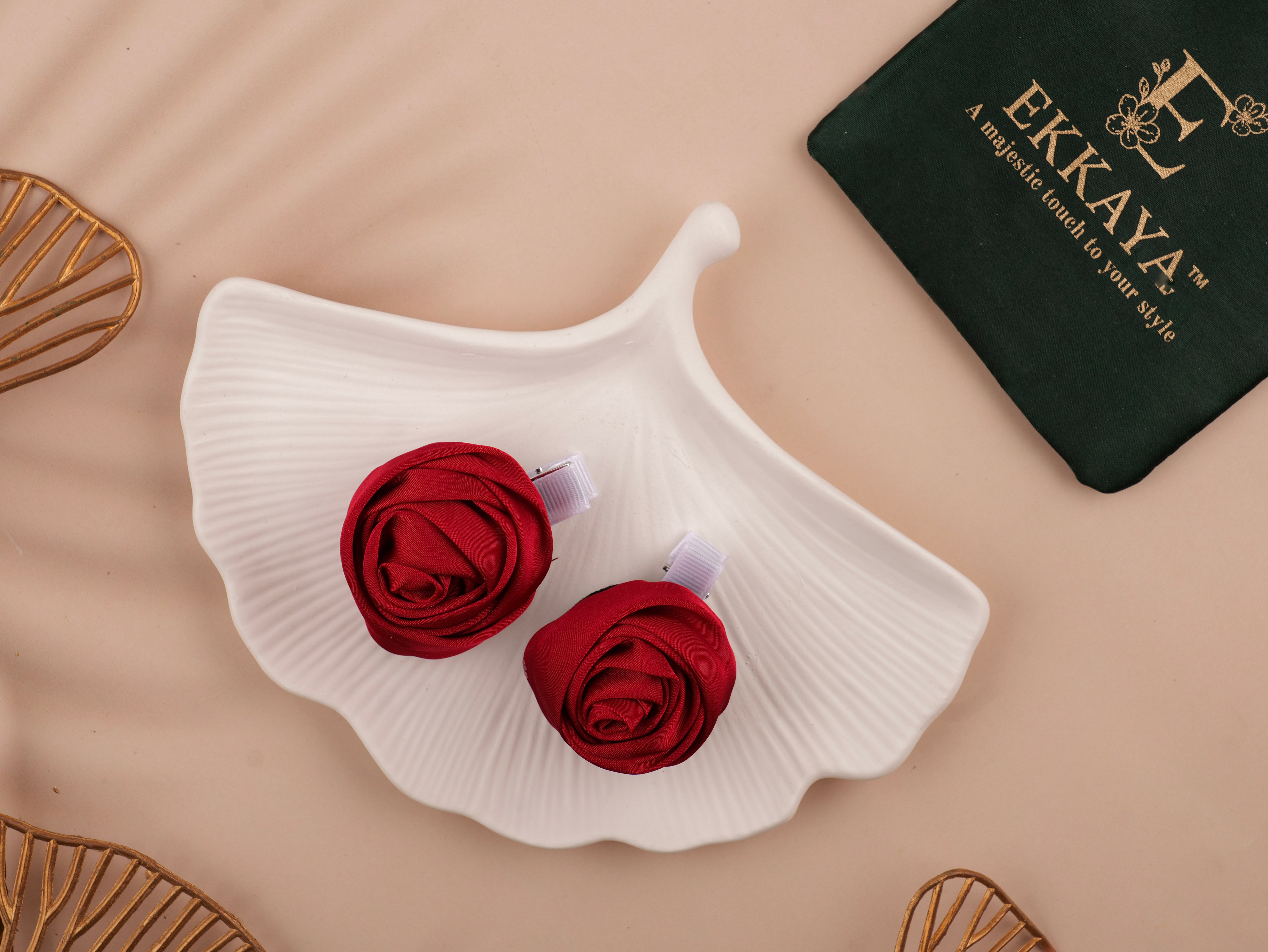 Rosebud Satin Hair Clip Set | Elegant Floral Hair Accessories for Women & Girls | Pack of 2