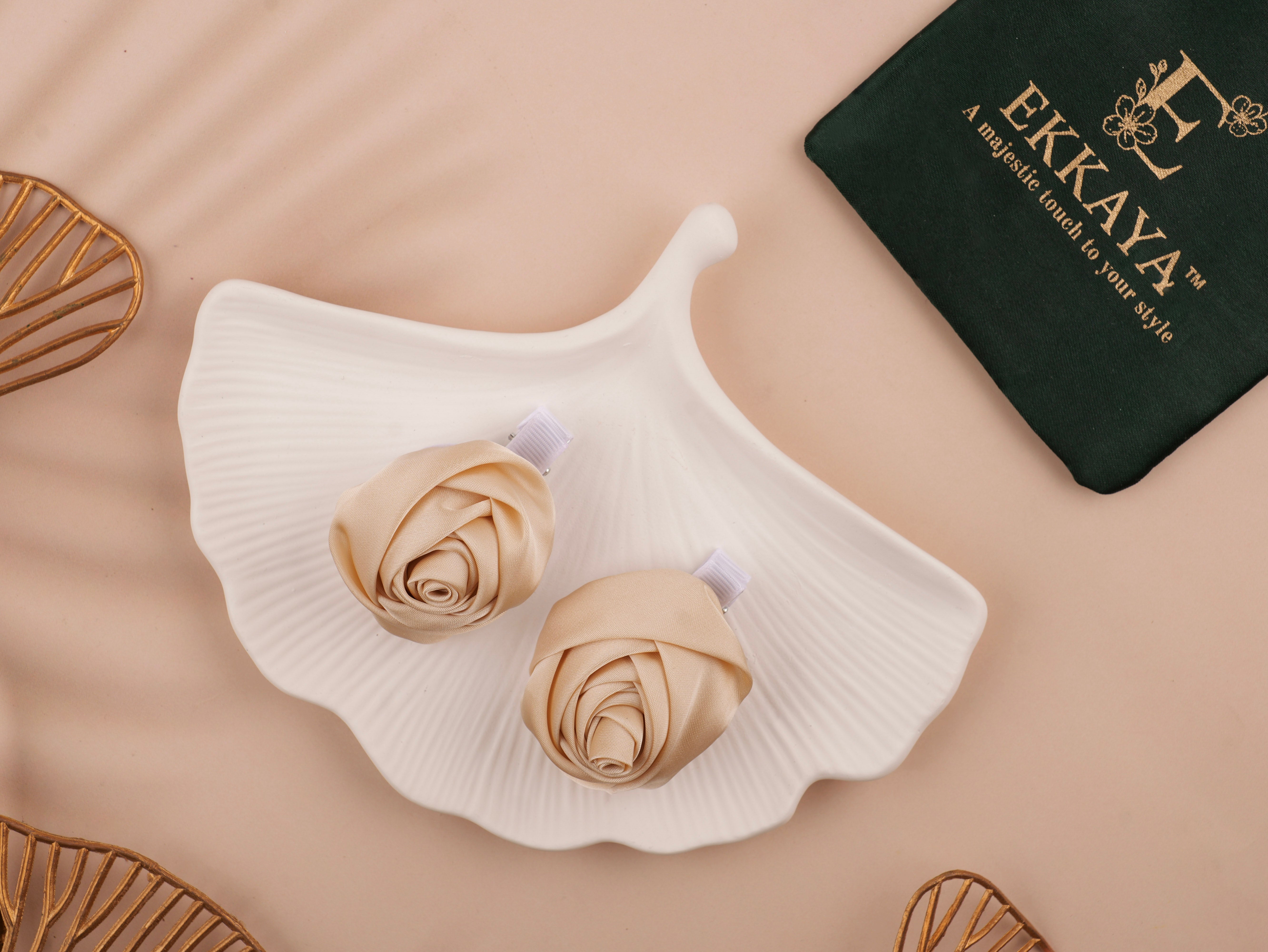 Rosebud Satin Hair Clip Set | Elegant Floral Hair Accessories for Women & Girls | Pack of 2