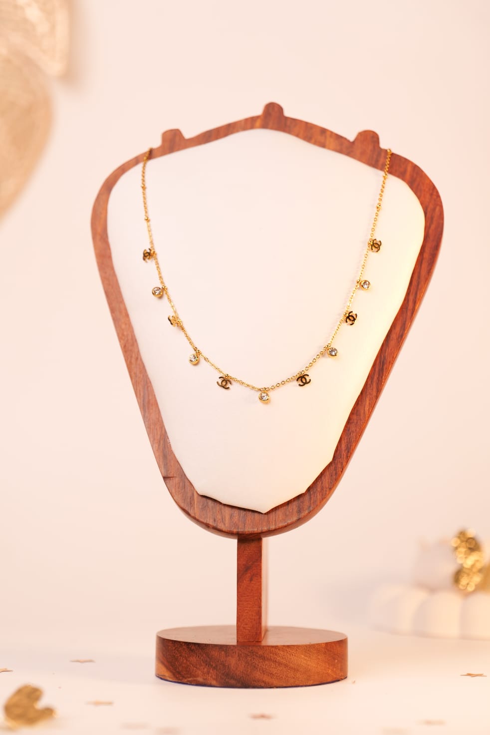 Crystal Charm Chanel-Inspired Neckchain | Gold-Tone Luxe Necklace with Iconic Motifs & Sparkling Accents