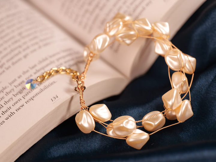 Elegant Multi-Strand Bracelet with Champagne Shell Pearls