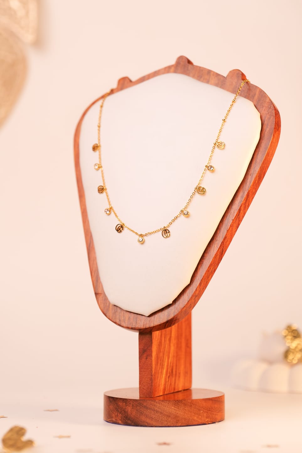 Sparkling Gucci-Inspired Emblem Neckchain | Gold-Tone Luxe Necklace with Crystal Accents